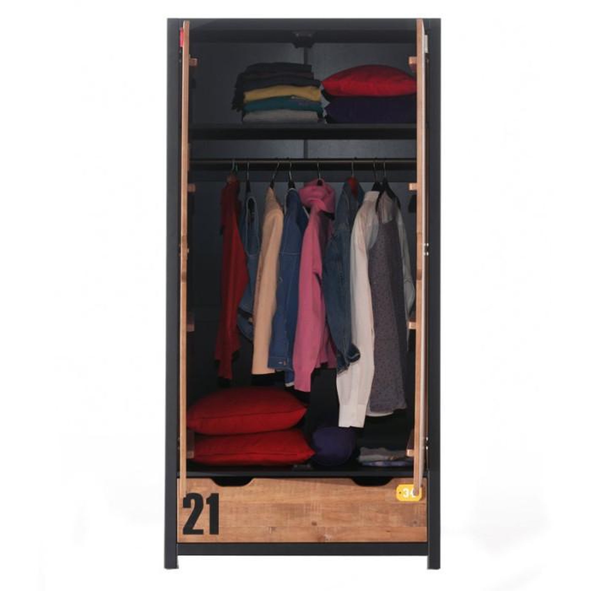 Voir la diapositive 2 : Paris Prix Armoire 2 Portes  Alex  200cm Marron & Noir