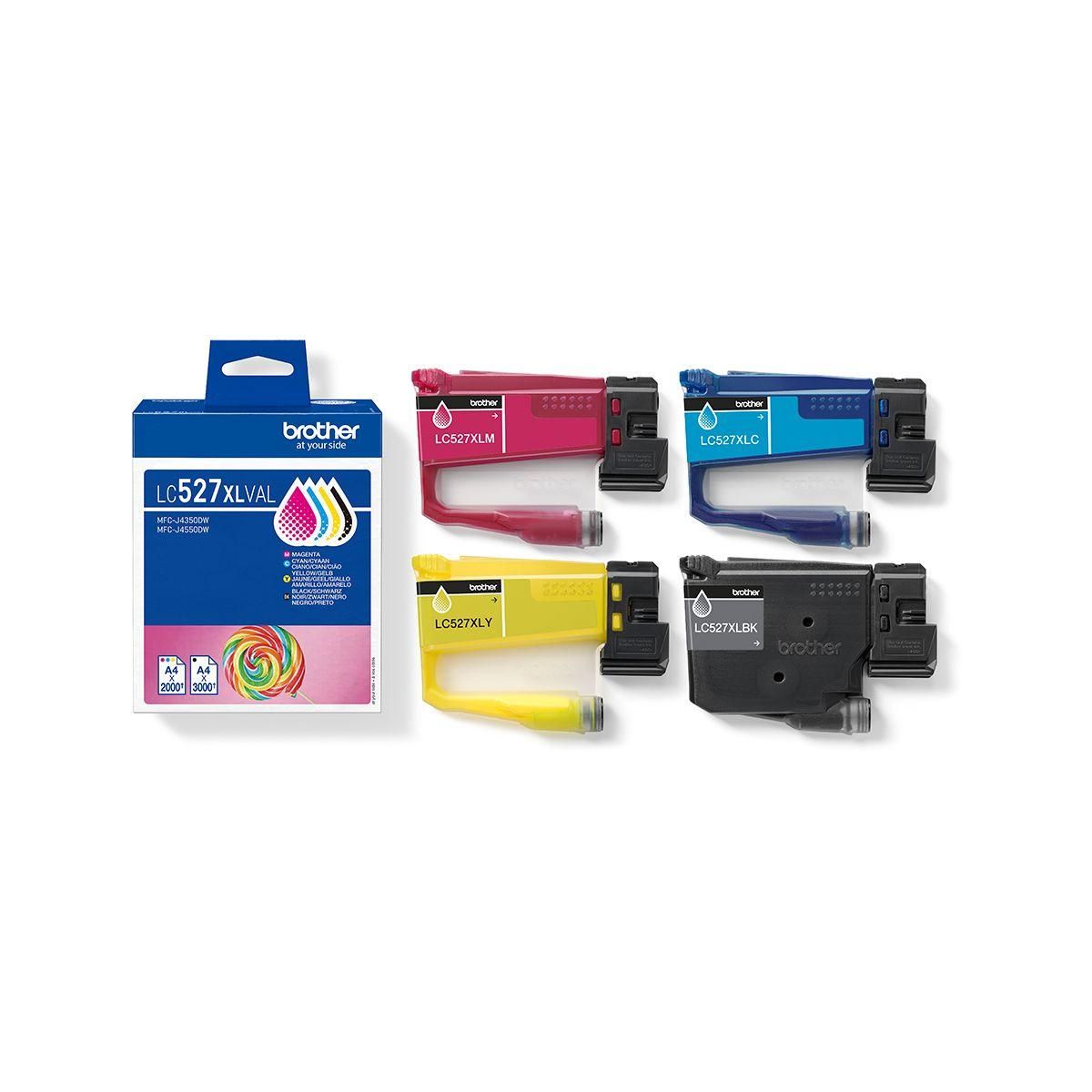 Brother Cartouche d'encre Pack Multipack 4 Originales LC527 XL (Noir + 3 Couleurs) - LC527XLVAL