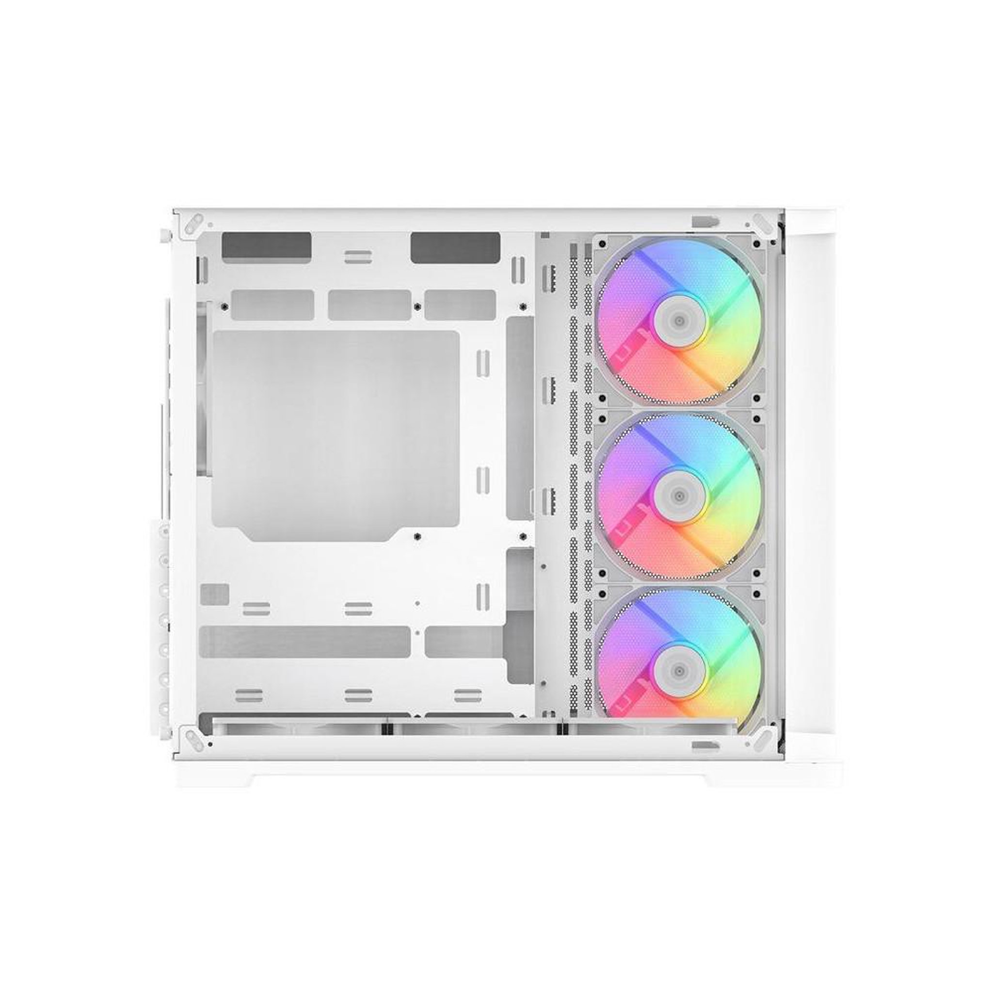 Voir la diapositive 3 : Boîtier PC cube blanc double compartiment avec verre trempé, 7 ventilateurs ARGB 120 mm PWM et support ATX