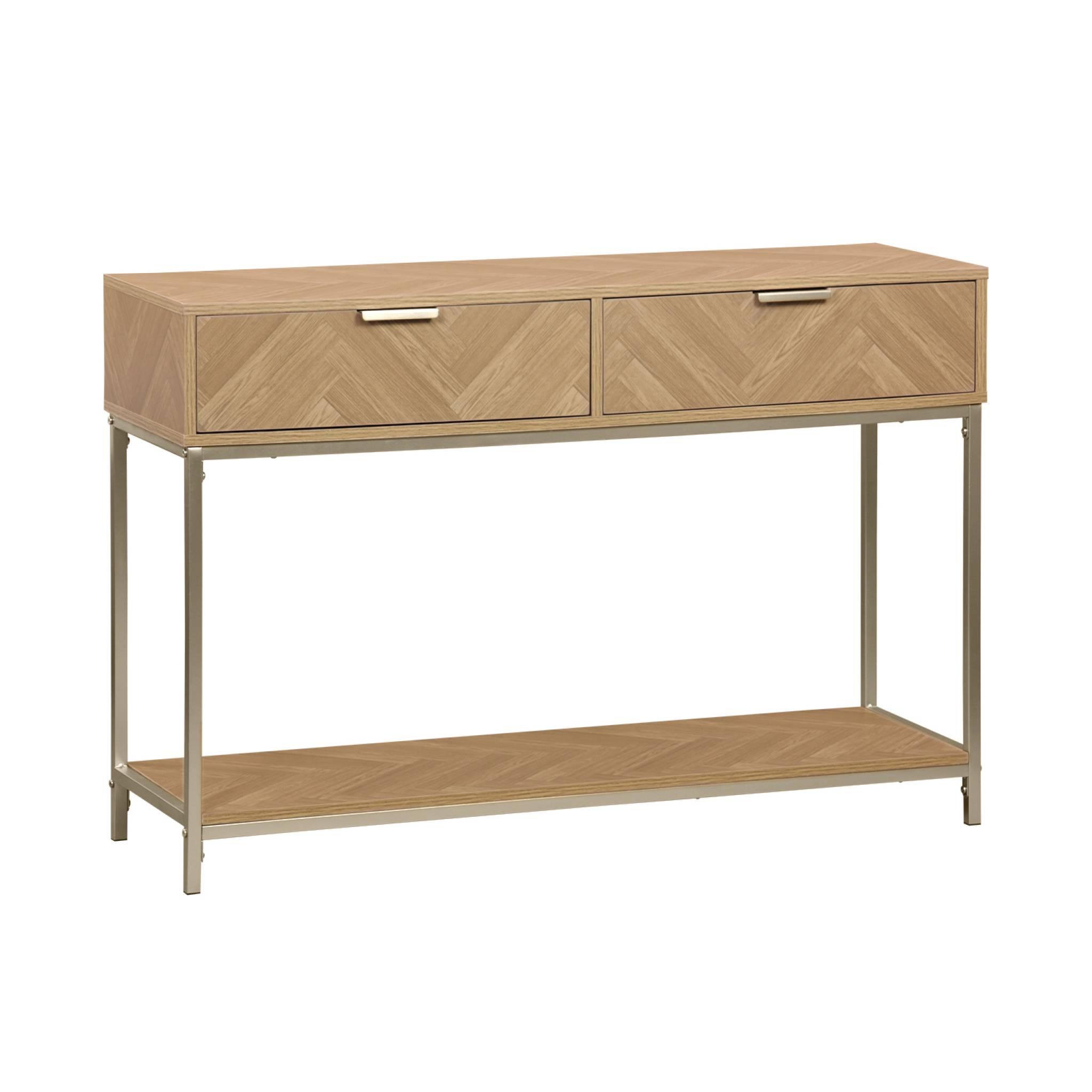Voir la diapositive 1 : SWEEEK Console effet bois décor chevrons 2 tiroirs naturel - Budapest