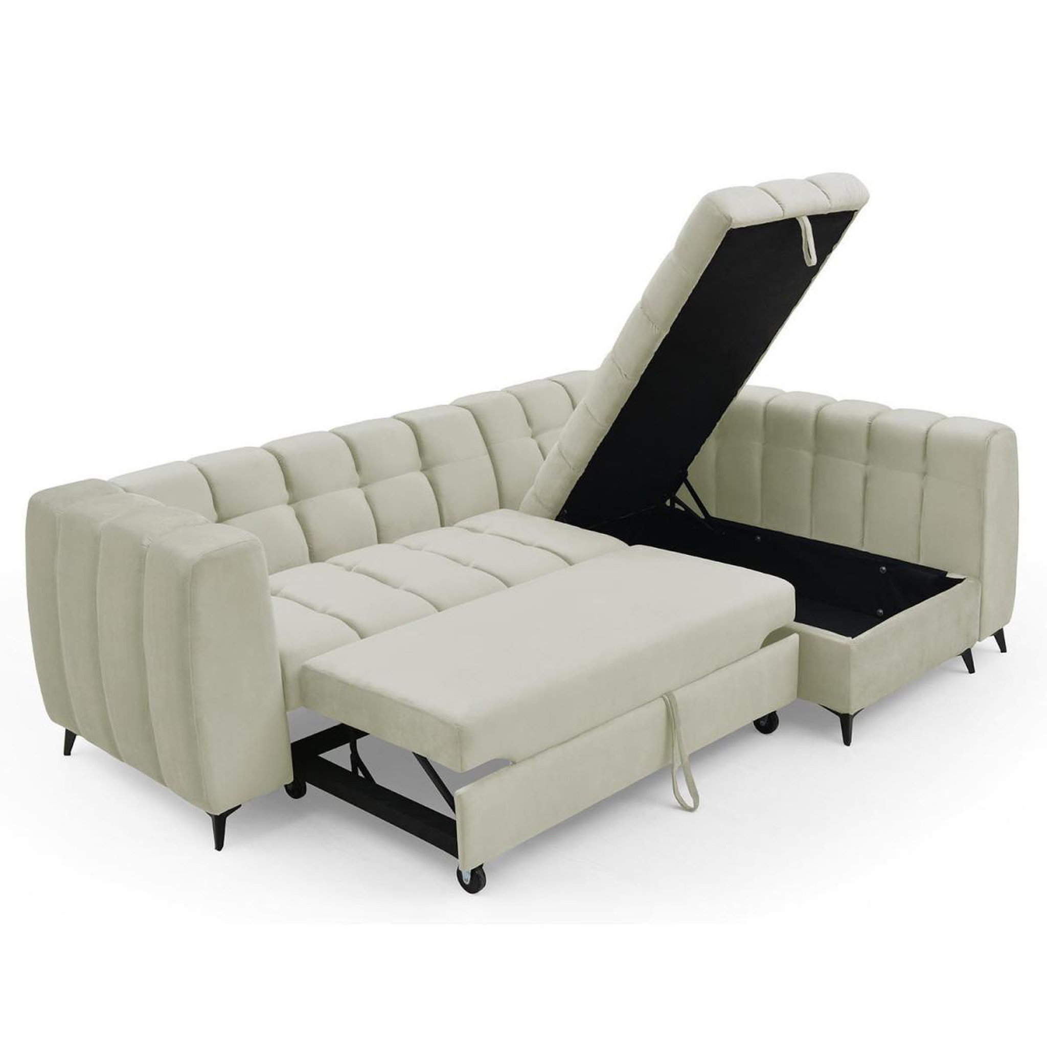 Voir la diapositive 4 : Paris Prix Canapé d'angle convertible 5 places  casey  247cm beige