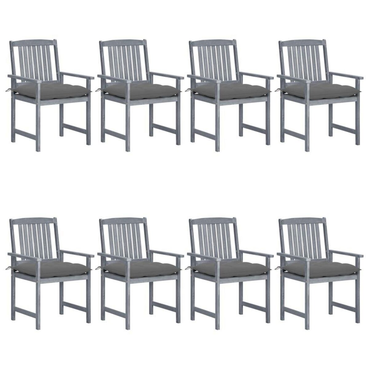 VIDAXL Chaises de jardin et coussins lot de 8 Bois acacia solide Gris
