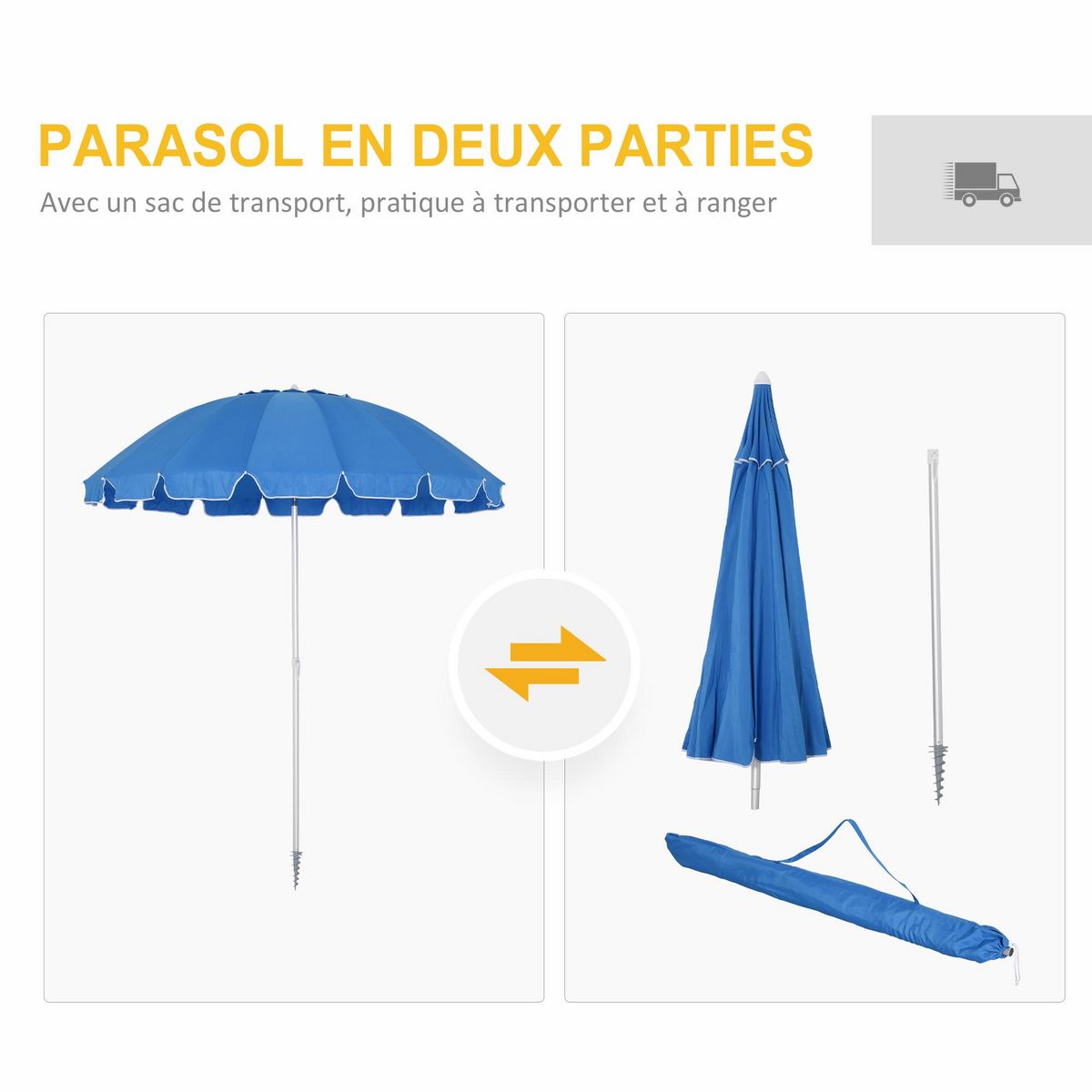 OUTSUNNY Parasol inclinable rond Ø 220 cm tissu polyester haute densité anti-UV mât démontable alu sac de transport inclus bleu