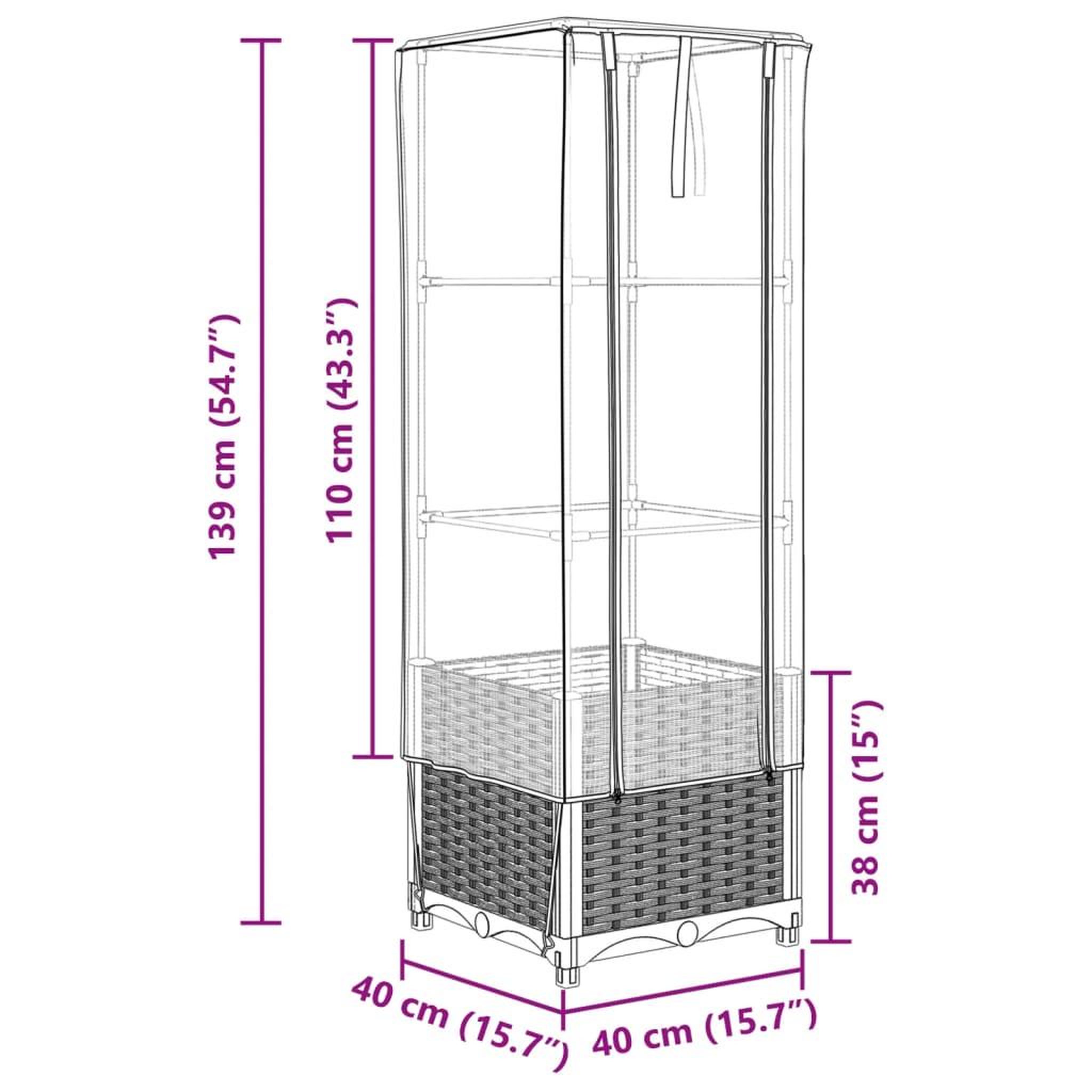 Voir la diapositive 6 : VIDAXL Jardiniere surelevee avec housse aspect rotin 40x40x139 cm