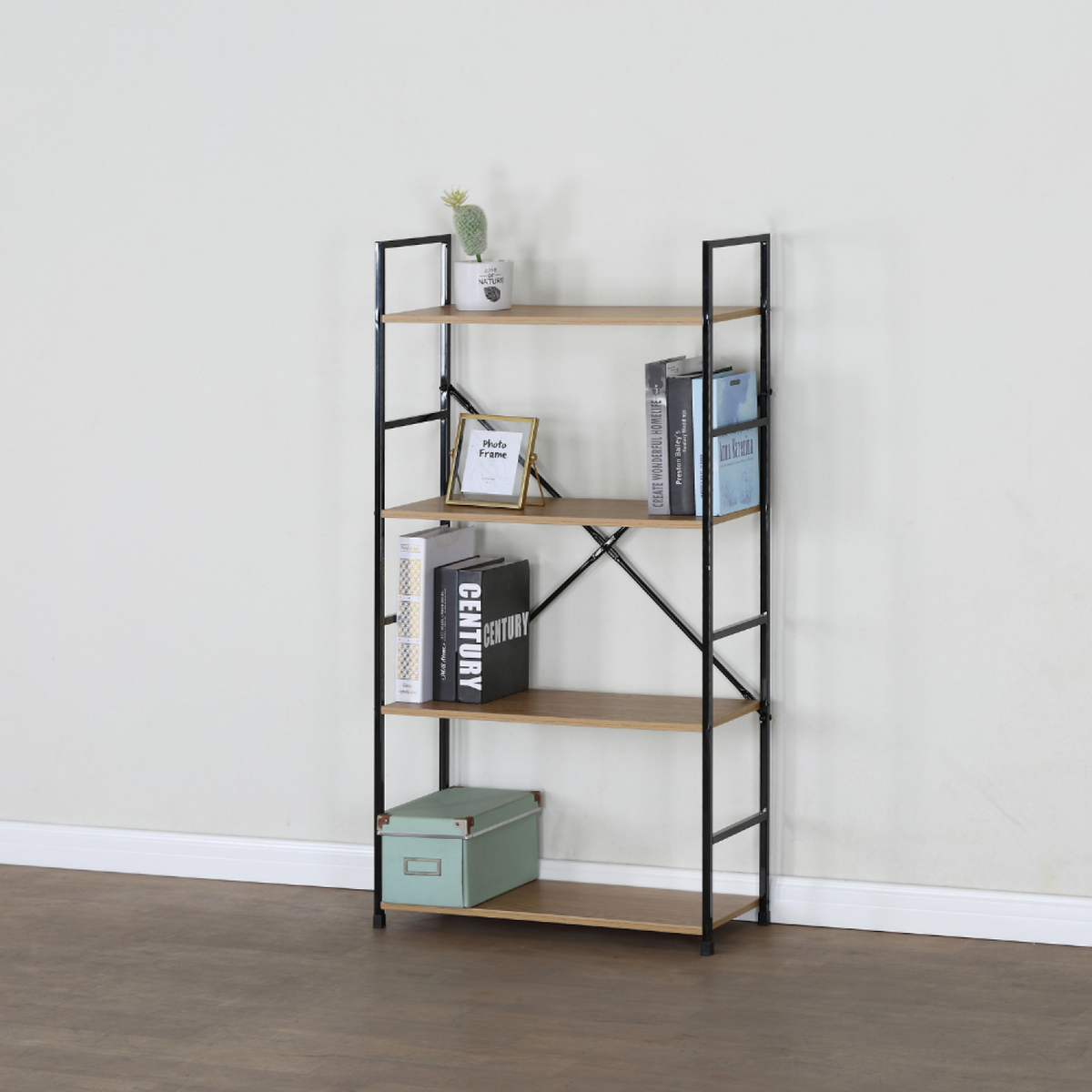 CONCEPT USINE Etagère 4 rangements 112 cm chêne et noir TYDA
