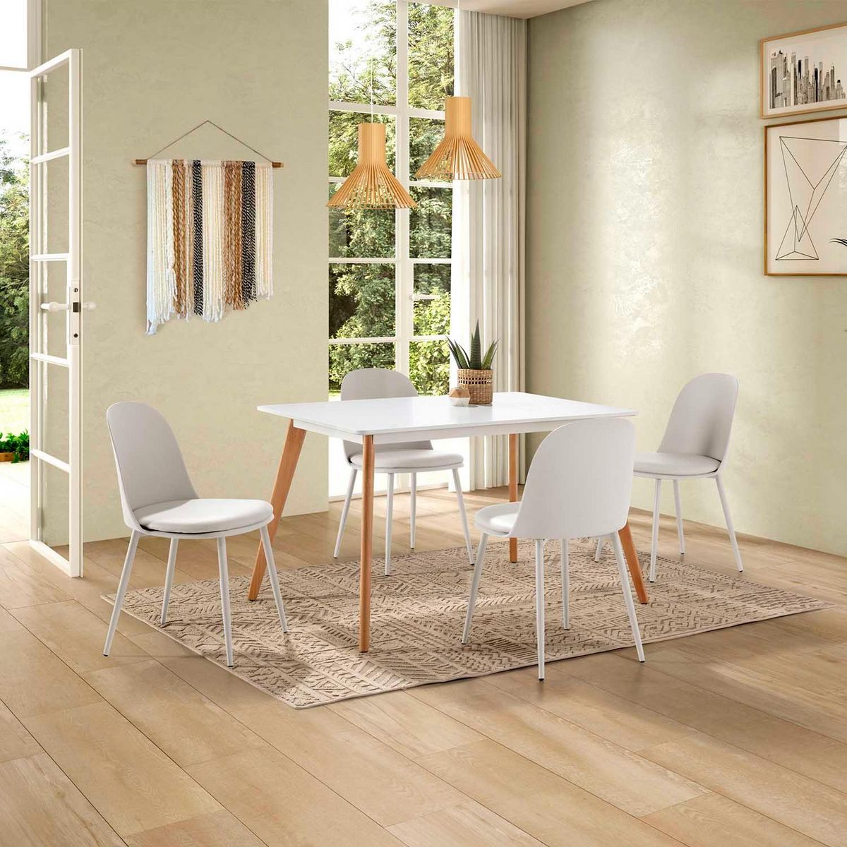 VS VENTA-STOCK Lot de 4 chaises Kana blanches, pieds en métal et assise rembourrée