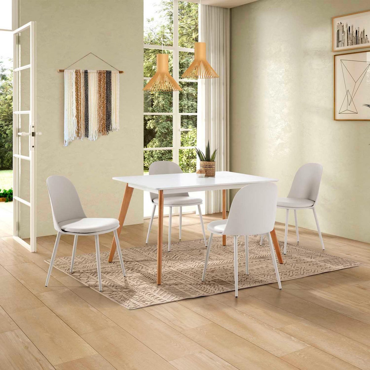 VS VENTA-STOCK Lot de 4 chaises Kana blanches, pieds en métal et assise rembourrée