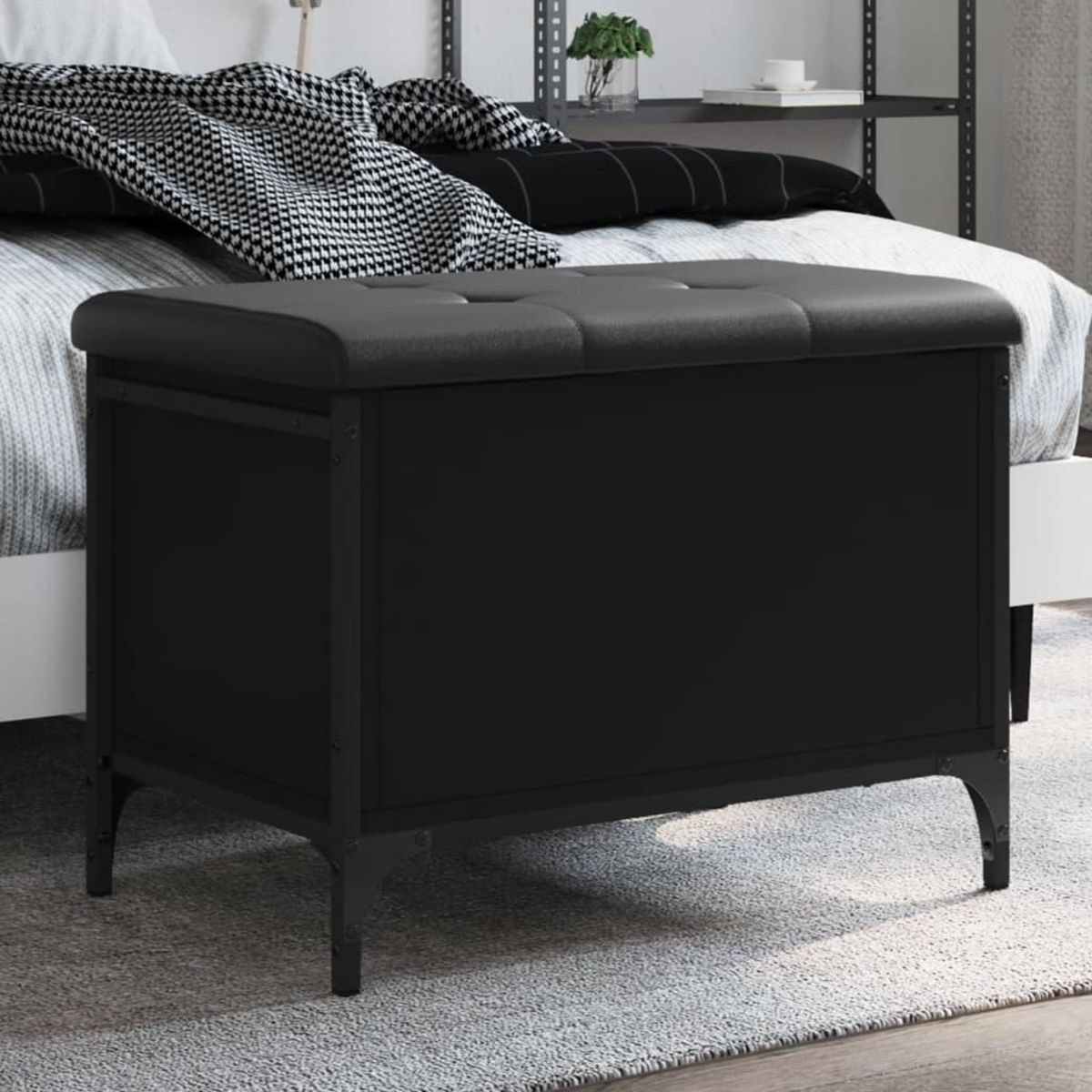 VIDAXL Banc de rangement noir 62x42x45 cm bois d'ingenierie