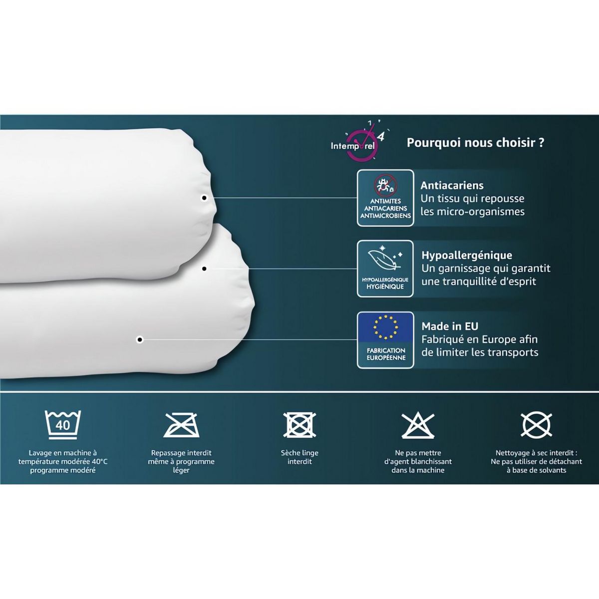 Intemporel Traversin anti-acarien CONFORT