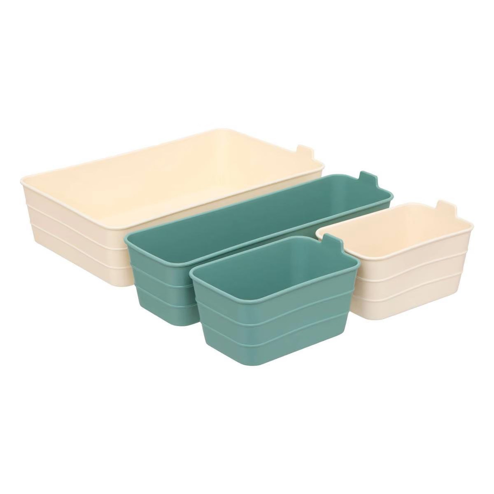FIVE Lot de 4 organisateurs de tiroir  boxy  27cm vert & beige