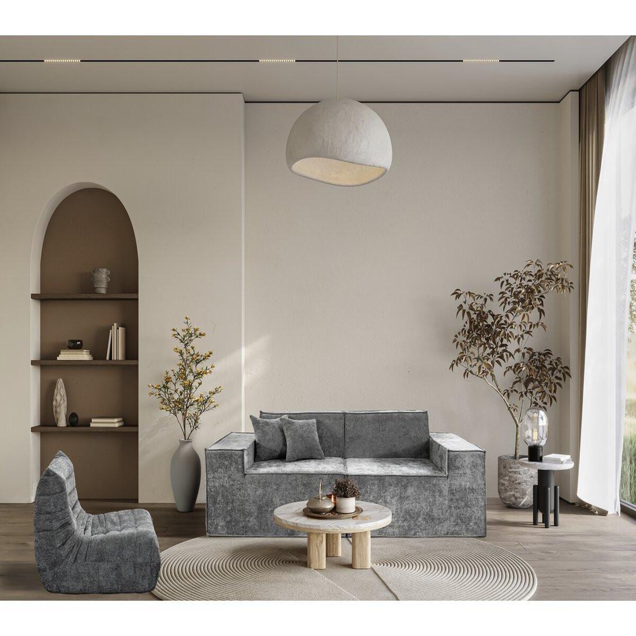 Voir la diapositive 2 : Habitat et Jardin Canapé droit modulable en tissu texturé  lusso  - 3 places - gris