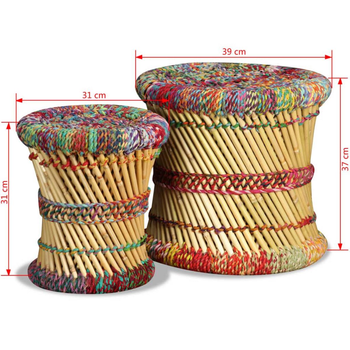 VIDAXL Tabourets avec details chindi lot de 2 multicolore bambou