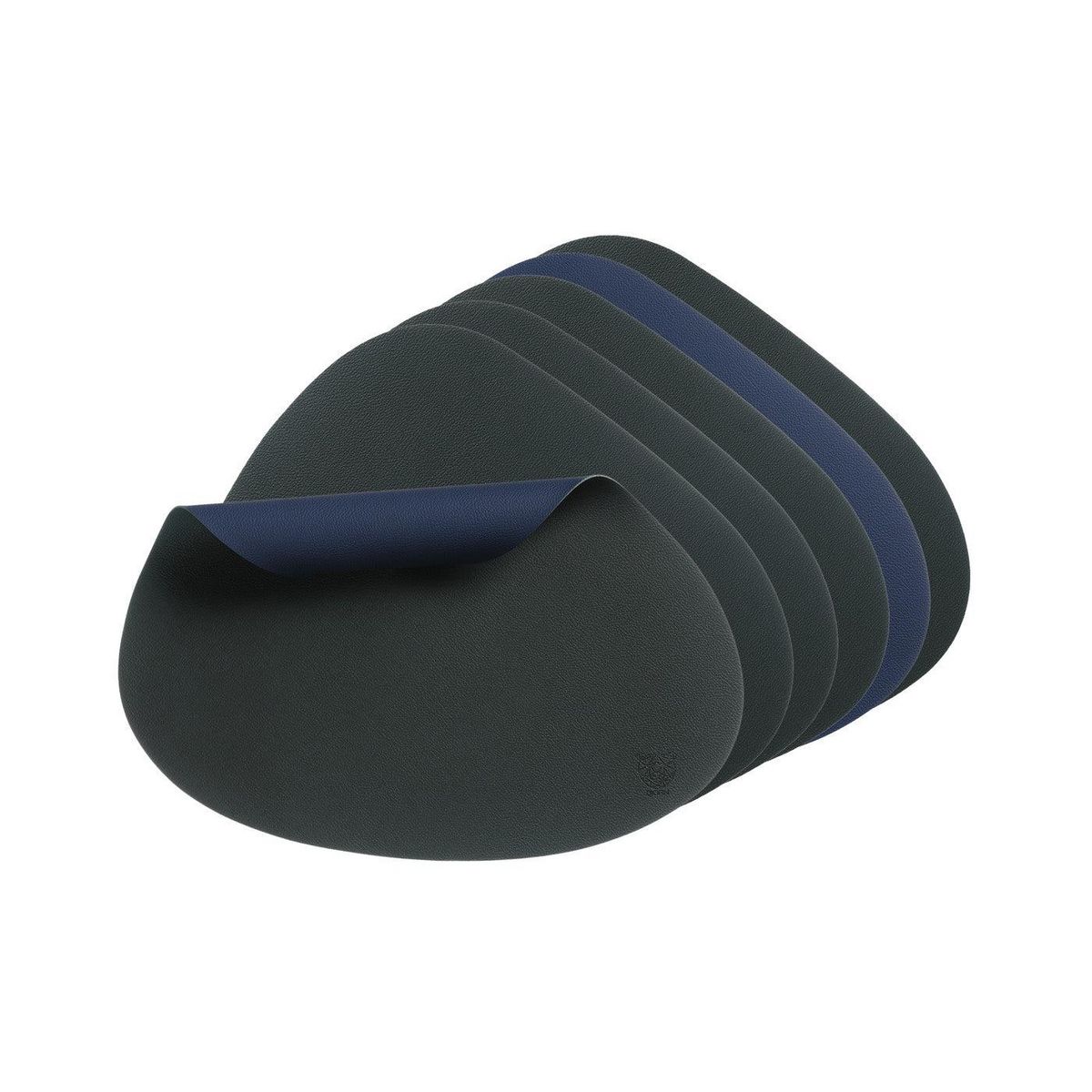 BJORN Set de table curve réversible - 6 pièces - Cuir recyclé bleu nuit et gris anthracite
