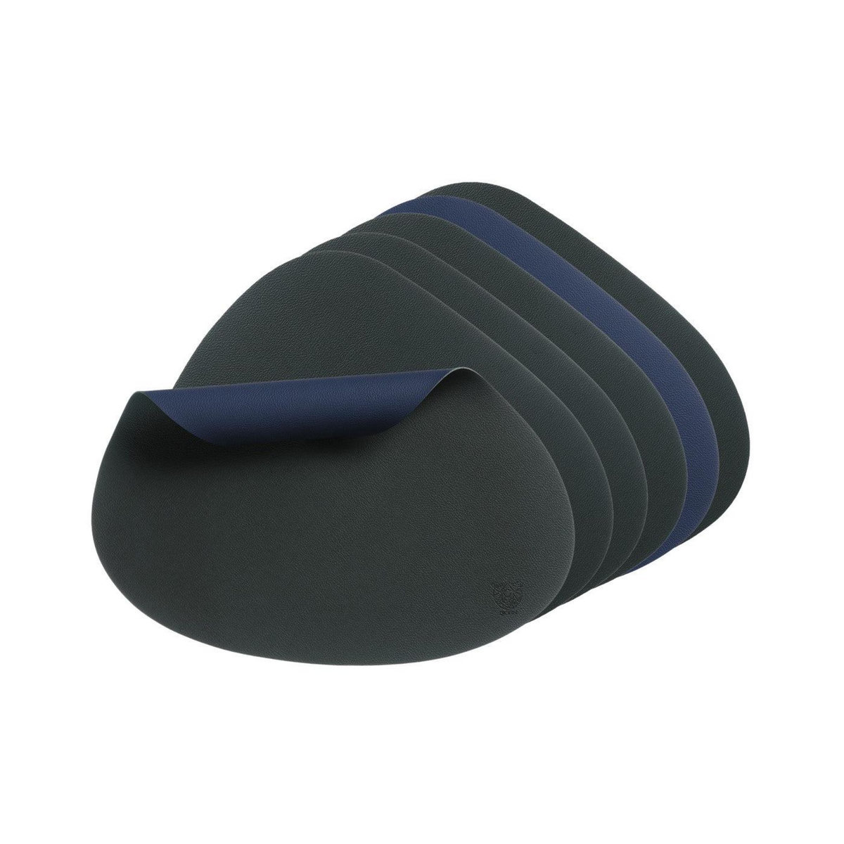 BJORN Set de table curve réversible - 6 pièces - Cuir recyclé bleu nuit et gris anthracite