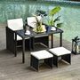 Voir la diapositive 2 : OUTSUNNY Outsunny Ensemble salon de jardin encastrable 2 fauteuils monoblocs + 2 tabourets + table basse résine tressée 4 fils coussins déhoussables crème noir