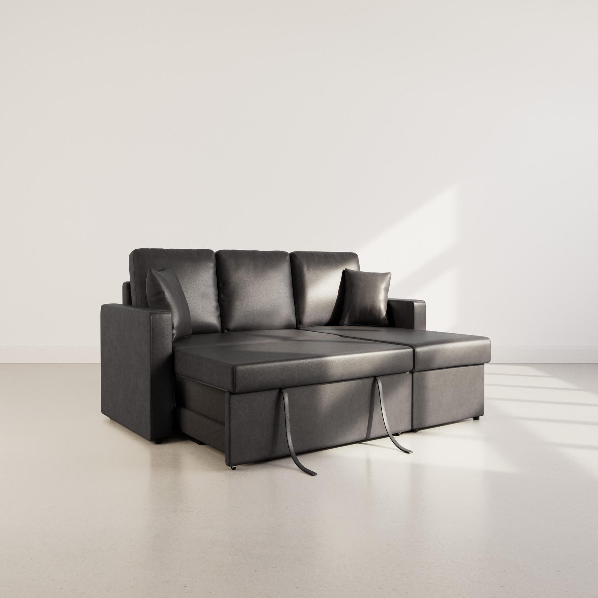 Voir la diapositive 2 : BEST MOBILIER Cyrus - canapé d'angle réversible 4 places - convertible avec coffre - en simili