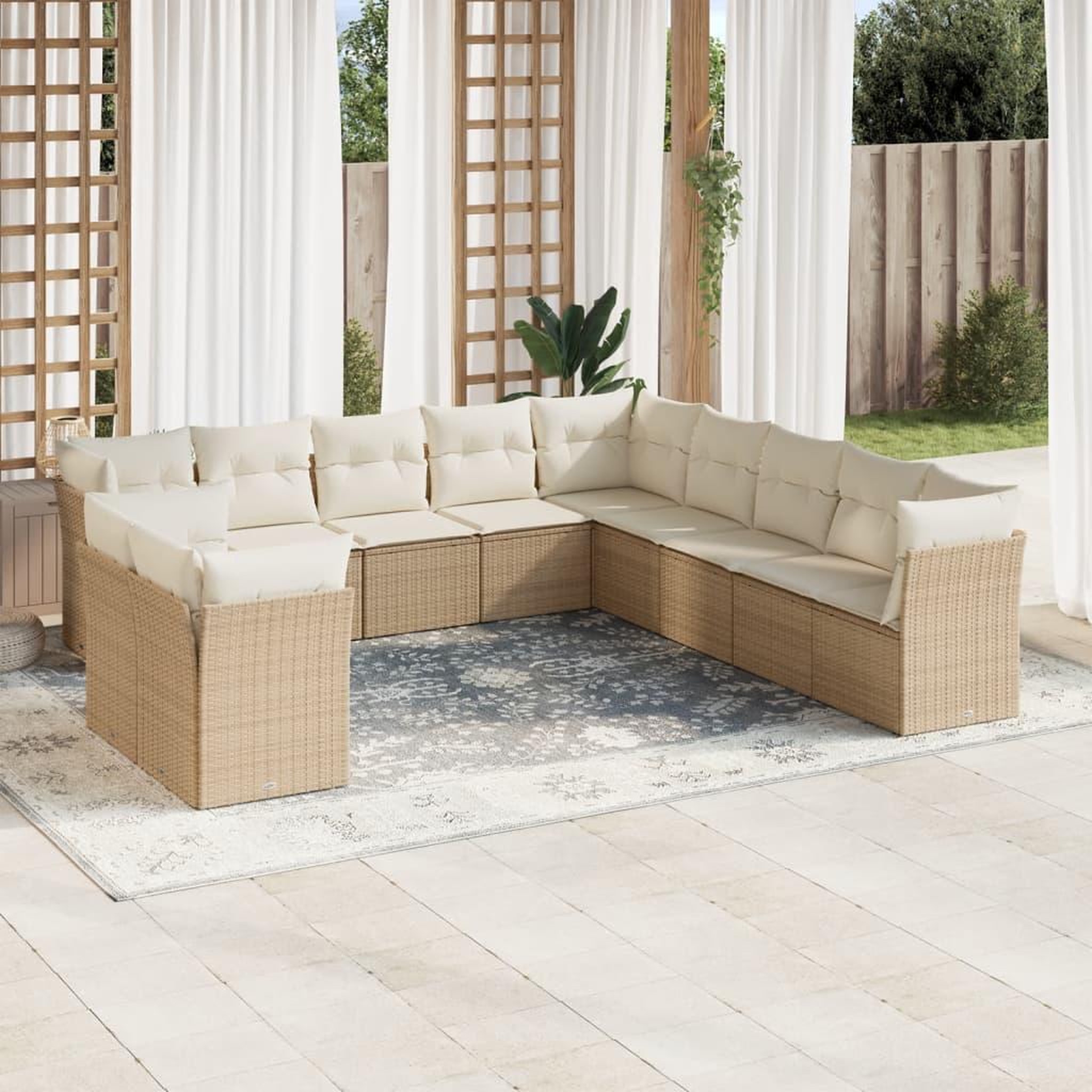 VIDAXL Salon de jardin 11 pcs avec coussins beige resine tressee