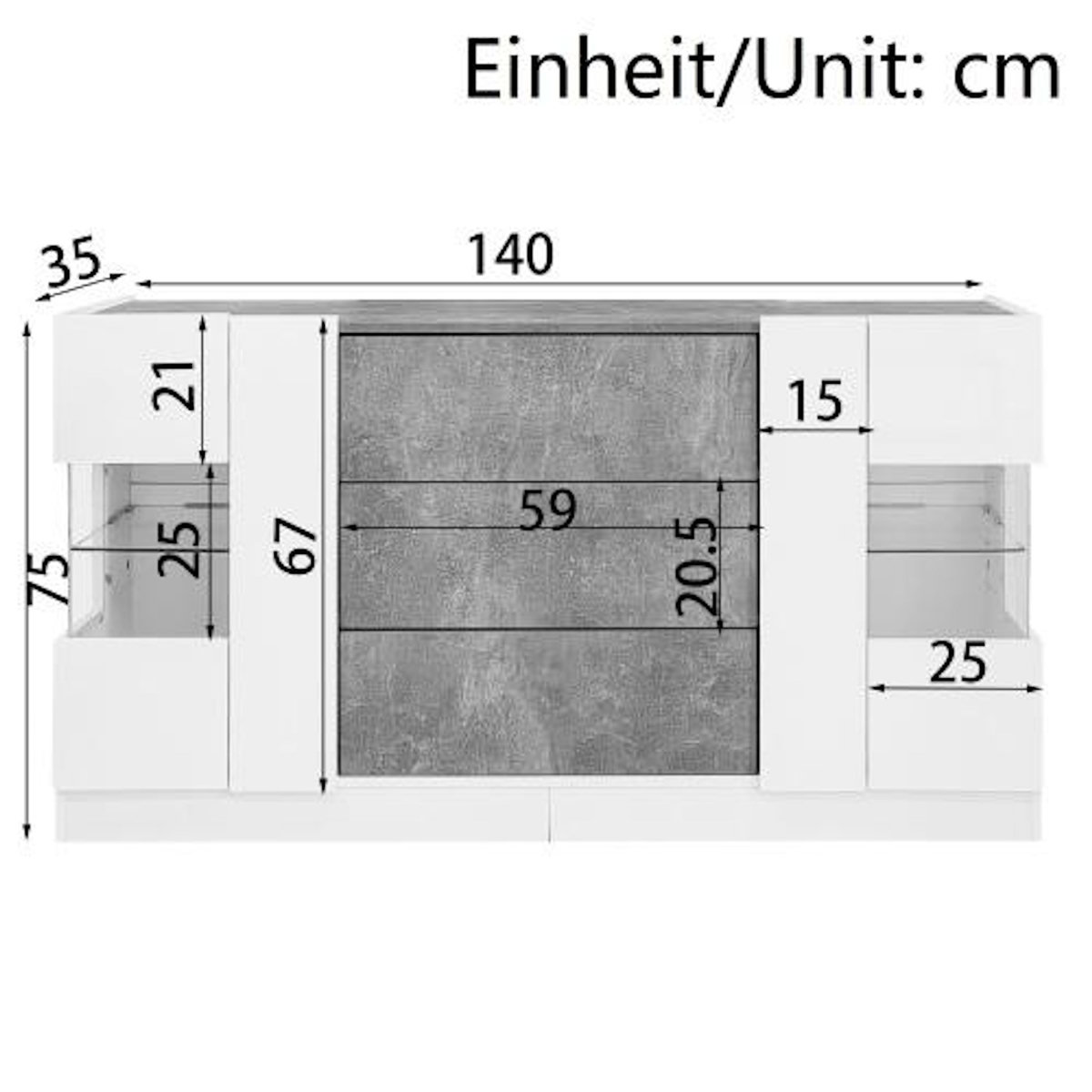 MERAX Buffet 2 porte(s) 3 tiroir(s) - 140 cm blanc+gris led mdf