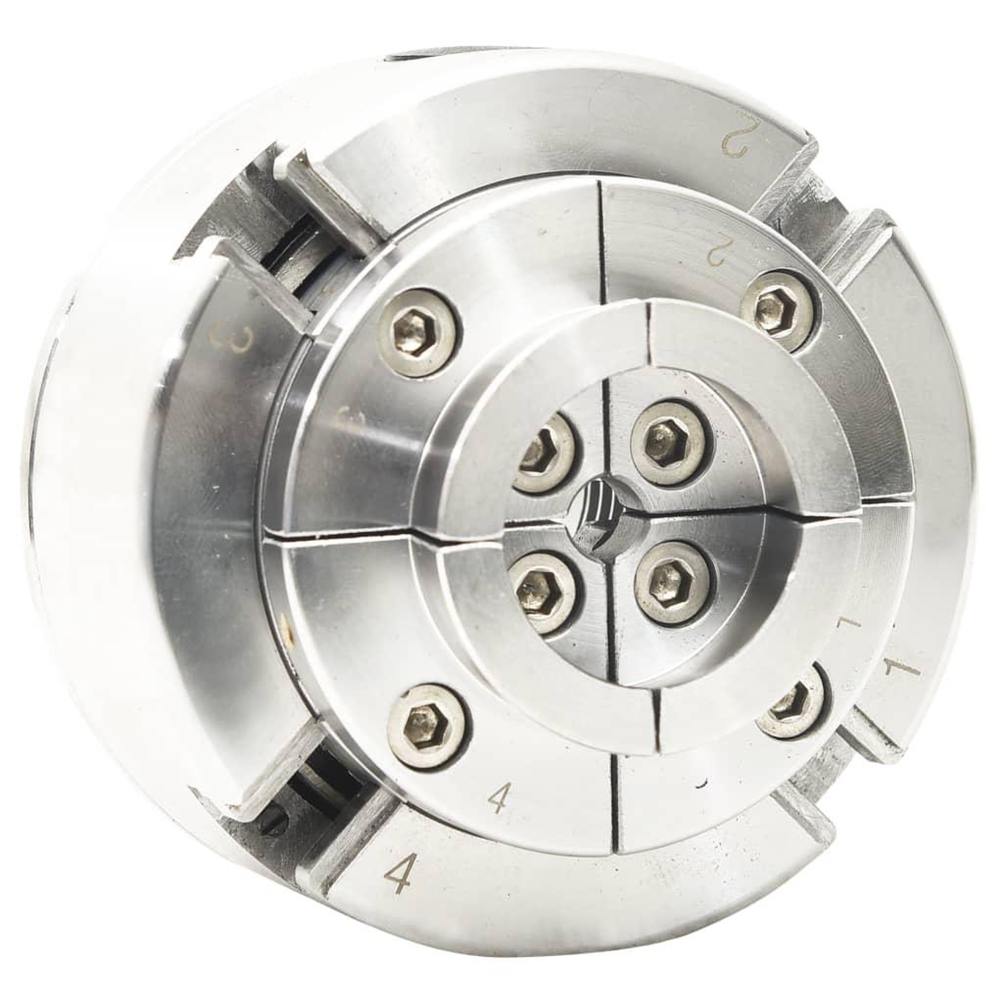 Voir la diapositive 3 : VIDAXL Mandrin a bois a 4 machoires connexion M33 argente 96 mm