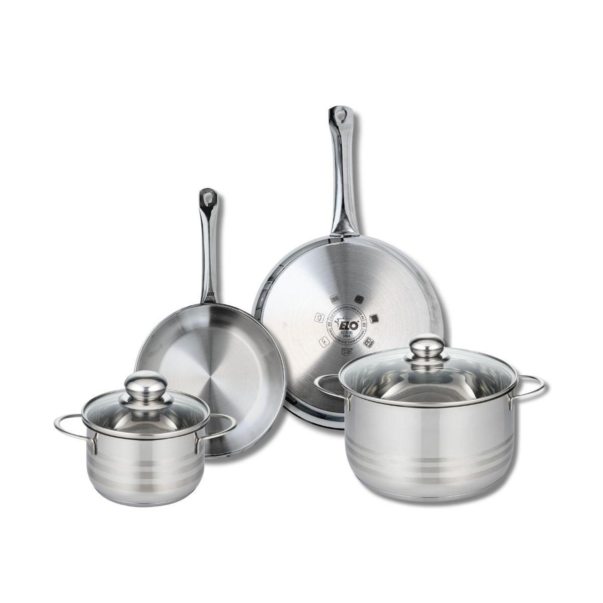 ELO Ensemble de 2 poêles de cuisson 24 et 28 cm et 2 faitouts 16 et 24 cm elo profi brillant