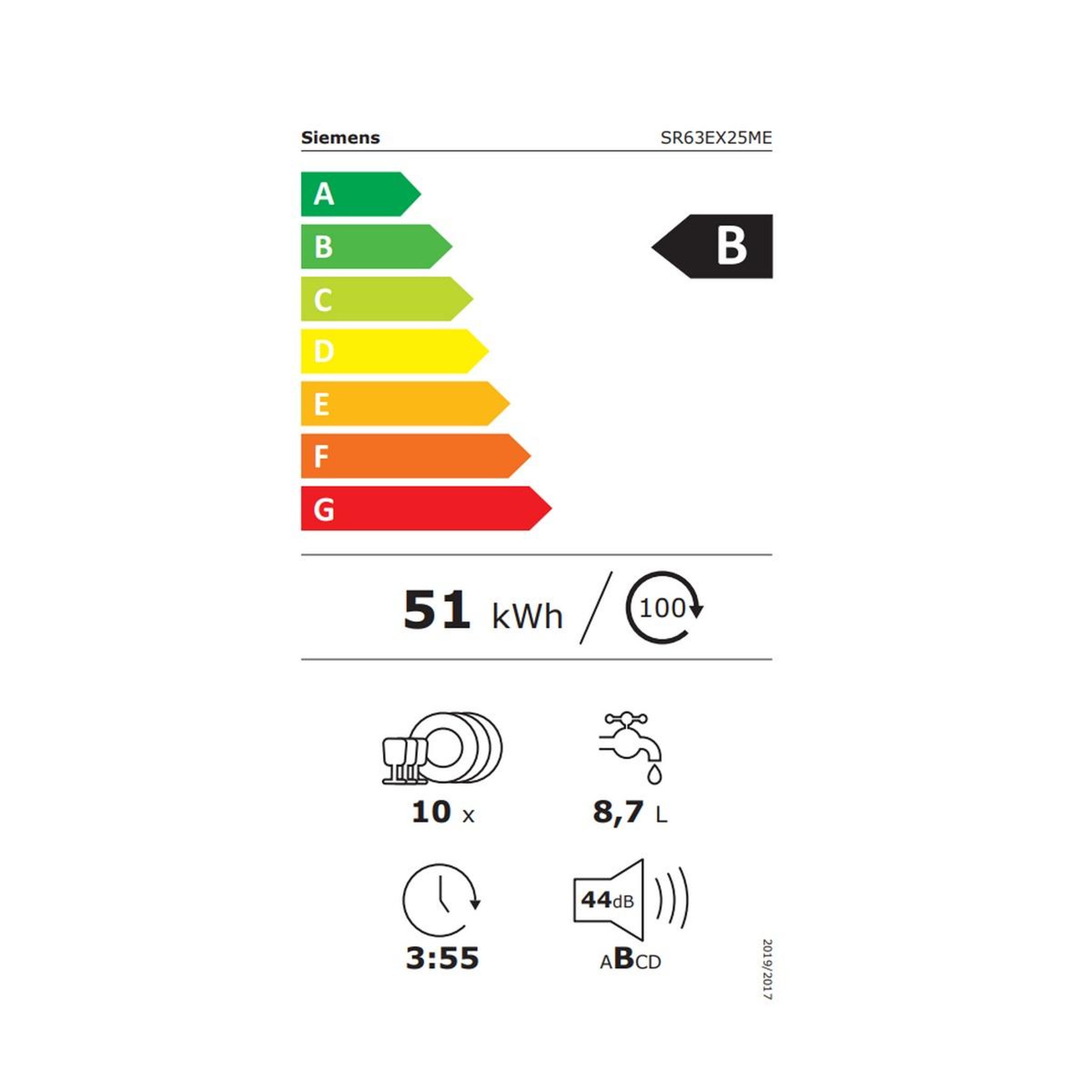 Voir la diapositive 2 : Siemens Lave-vaisselle 45cm 10 couverts 44db tout intégrable - sr63ex25me