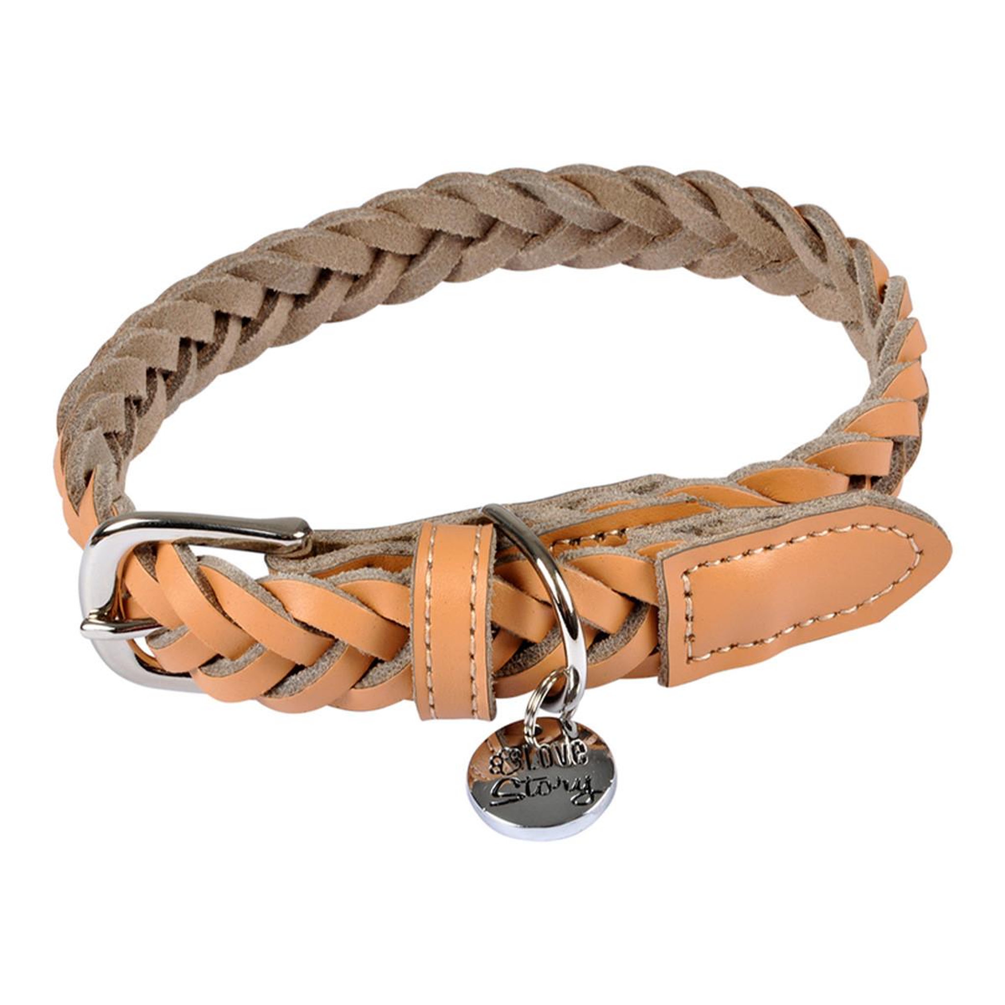 Voir la diapositive 1 : LOVE STORY Collier pour chien réglable  tressé  30-45cm naturel