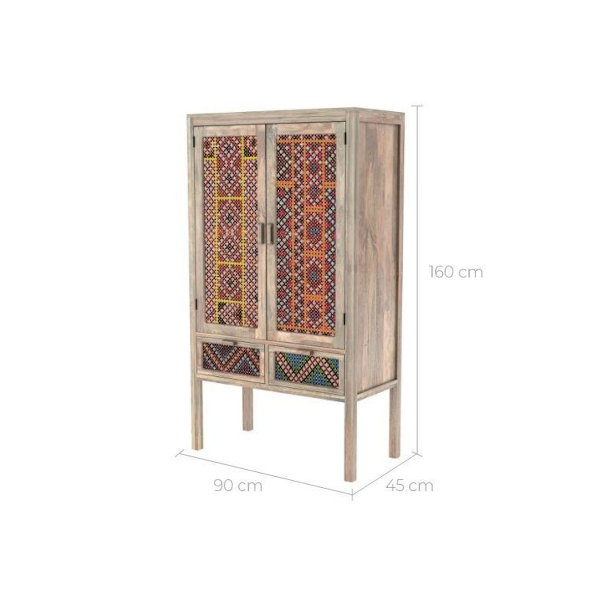 Rendez vous déco Armoire 2 portes 2 tiroirs en manguier et cannage coloré-Massaï