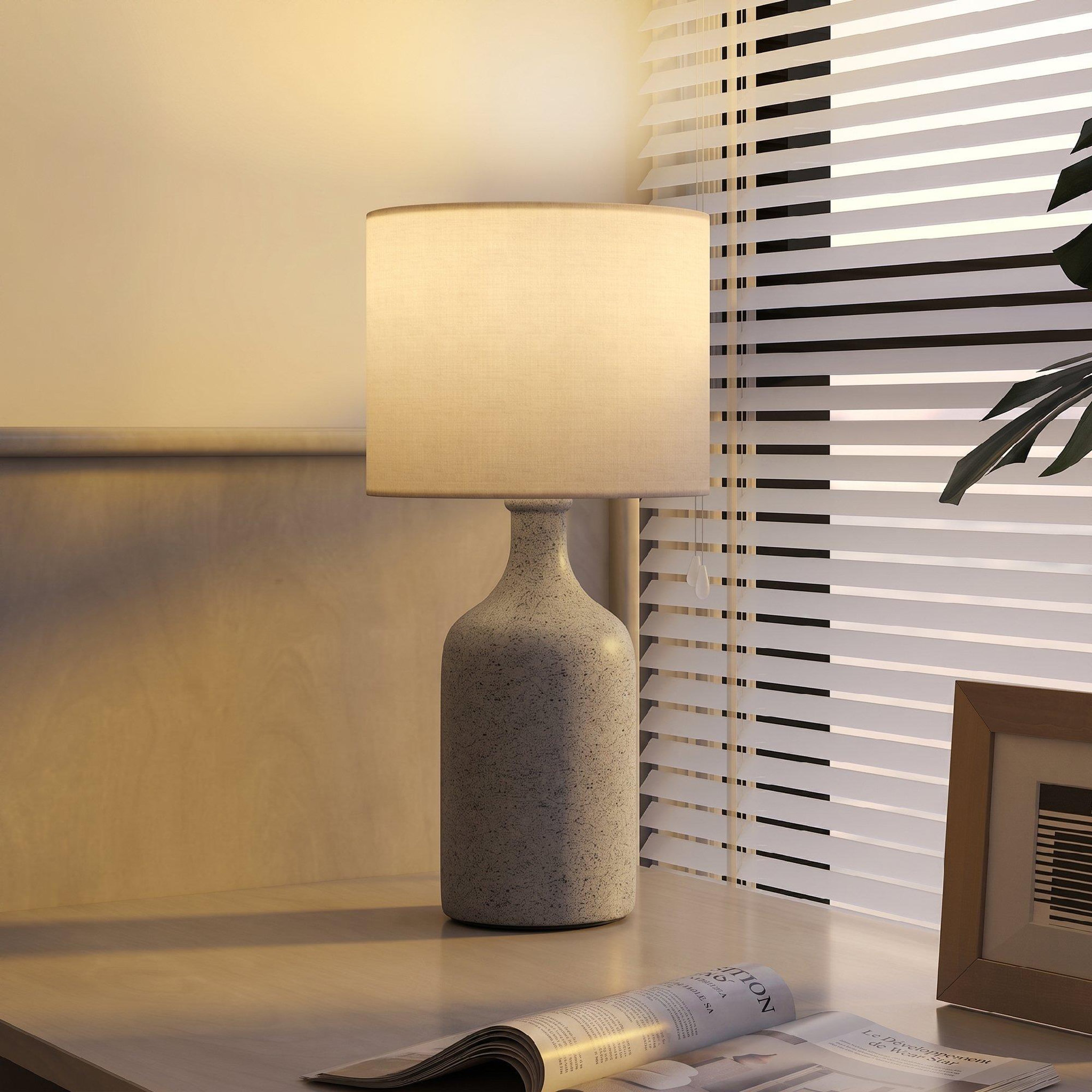 Voir la diapositive 4 : HOMCOM Lampe de table design effet grès céramique lin