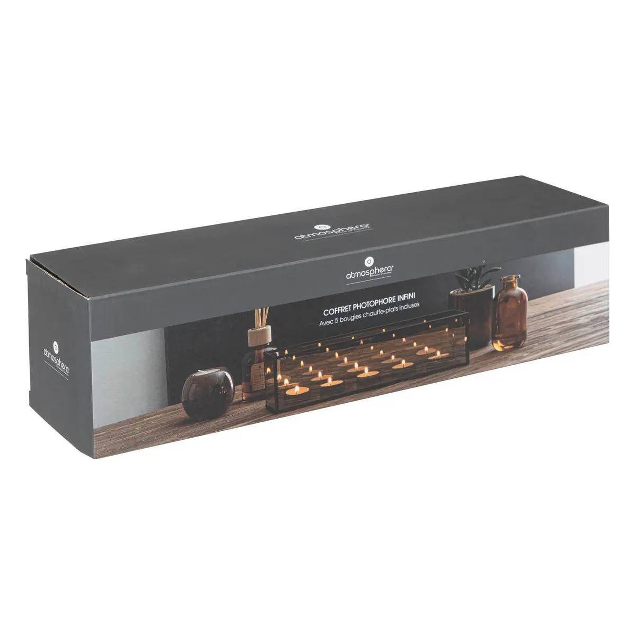 Voir la diapositive 2 : ATMOSPHERA Photophore déco 5 bougies  infini  34cm noir