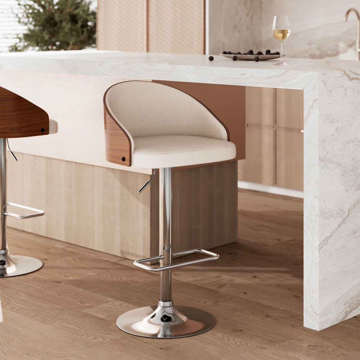 Rendez vous déco Chaise de bar réglable 63/84 cm en tissu beige-Carmelo