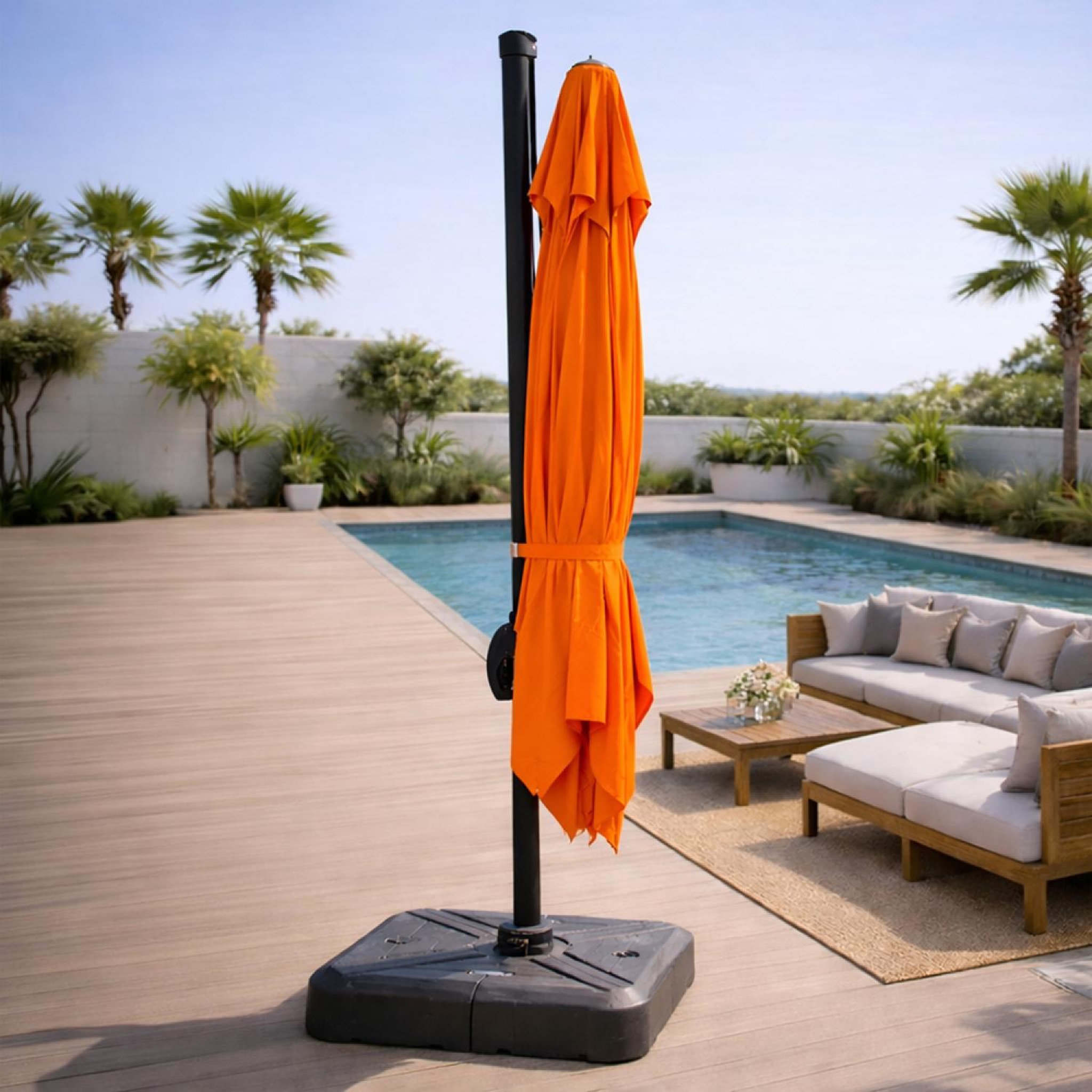 Voir la diapositive 6 : CONCEPT USINE Parasol rectangulaire 3x4m déporté rotatif orange en aluminium CESARE