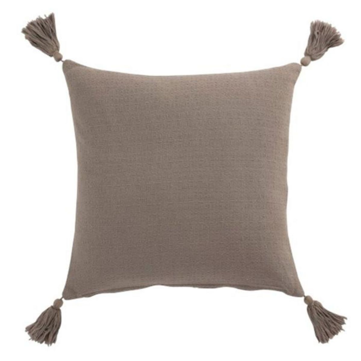 Paris Prix Coussin Déco Pompons  Bord Floches  45x45cm Taupe