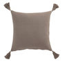 Voir la diapositive 2 : Paris Prix Coussin Déco Pompons  Bord Floches  45x45cm Taupe