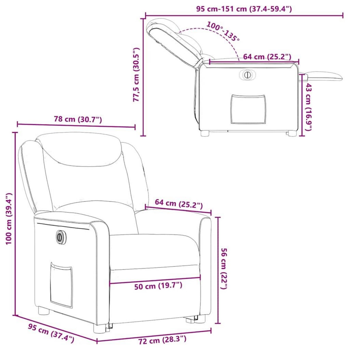VIDAXL Fauteuil inclinable electrique gris clair tissu