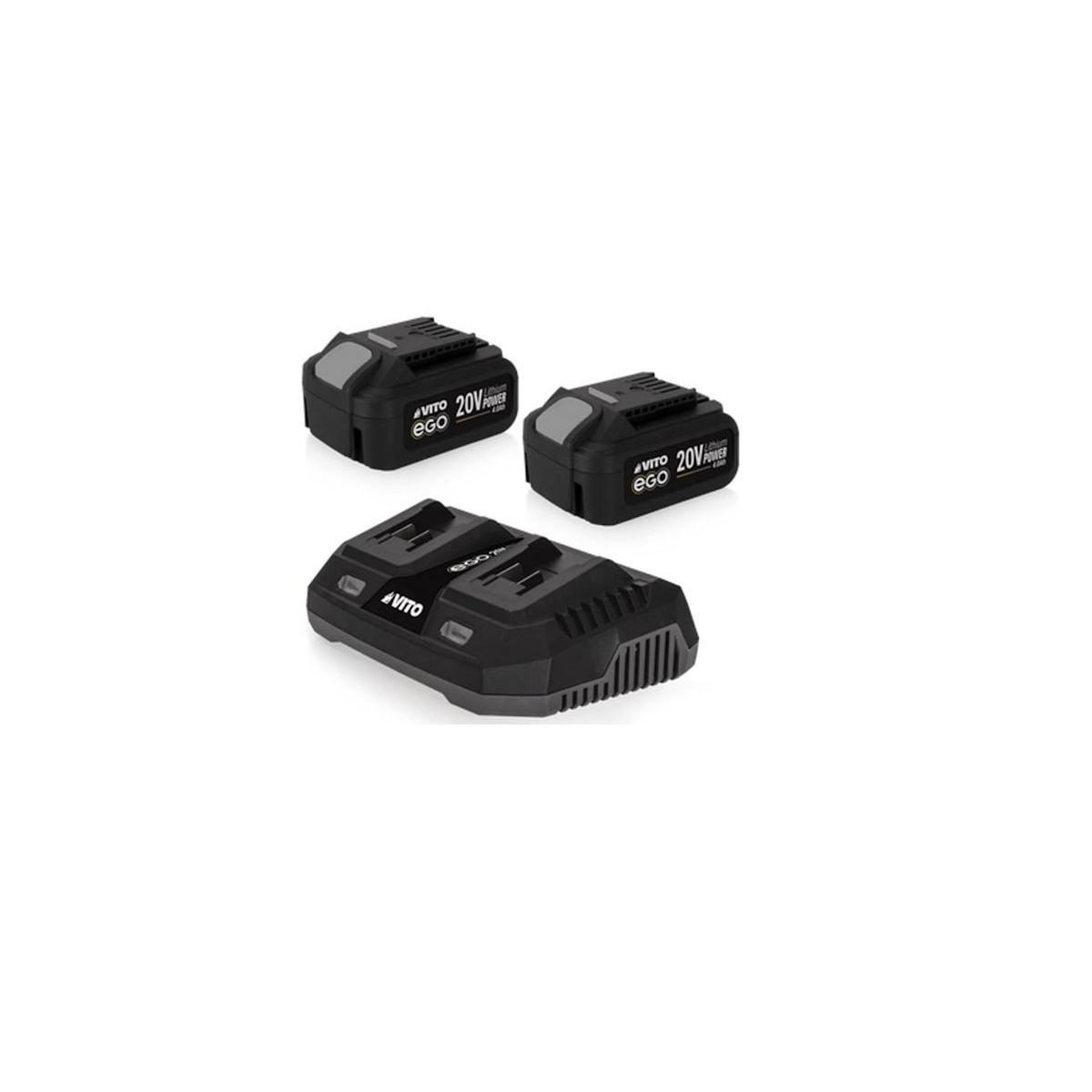 VITO Tondeuse à gazon 20V + 2 Batteries lithium 4.0Ah Chargeur double Bac 30L Gazon 500m2 VITO