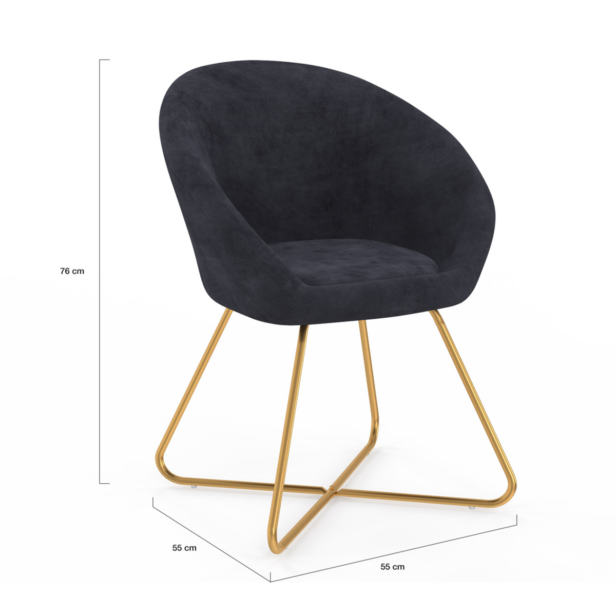 ID MARKET Fauteuil rond ANGELINA gris en velours pieds croisés dorés