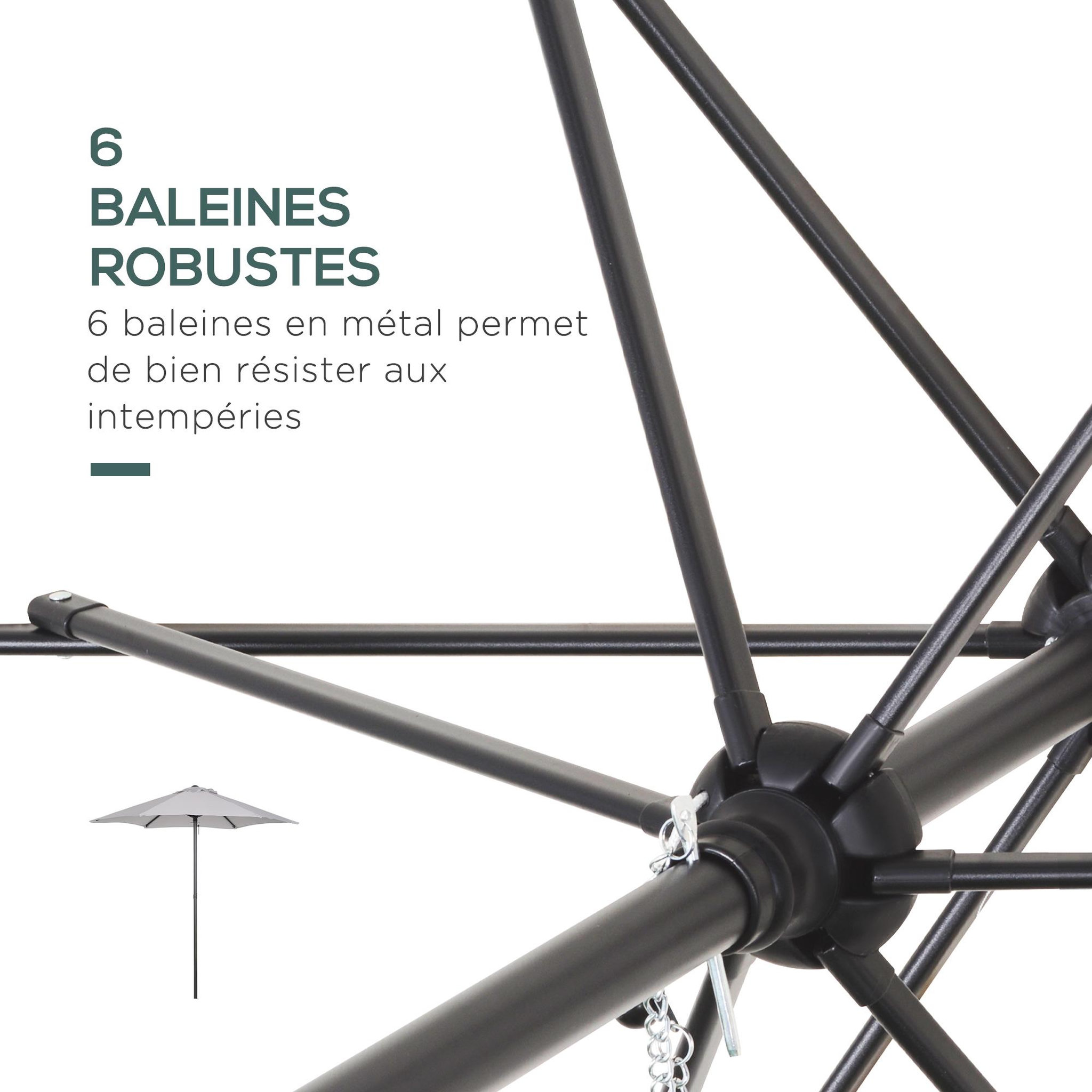 Voir la diapositive 6 : OUTSUNNY Parasol droit de jardin balcon terrasse grande taille toile polyester 160 g/m² Ø 1,96 x 2H m mât alu gris clair