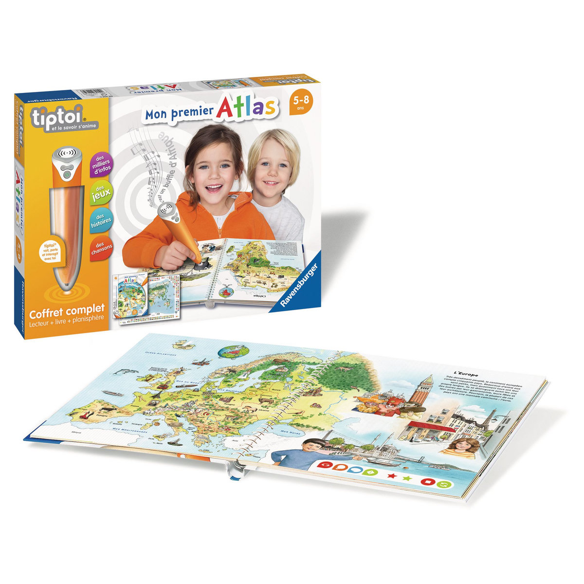 RAVENSBURGER Tiptoi - Coffret complet lecteur interactif + Livre Atlas