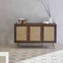 Voir la diapositive 2 : SWEEEK Buffet de rangement en cannage 120x39x70cm  - Bohème - 2 niveaux. 3 portes. pieds scandinaves. buffet bas