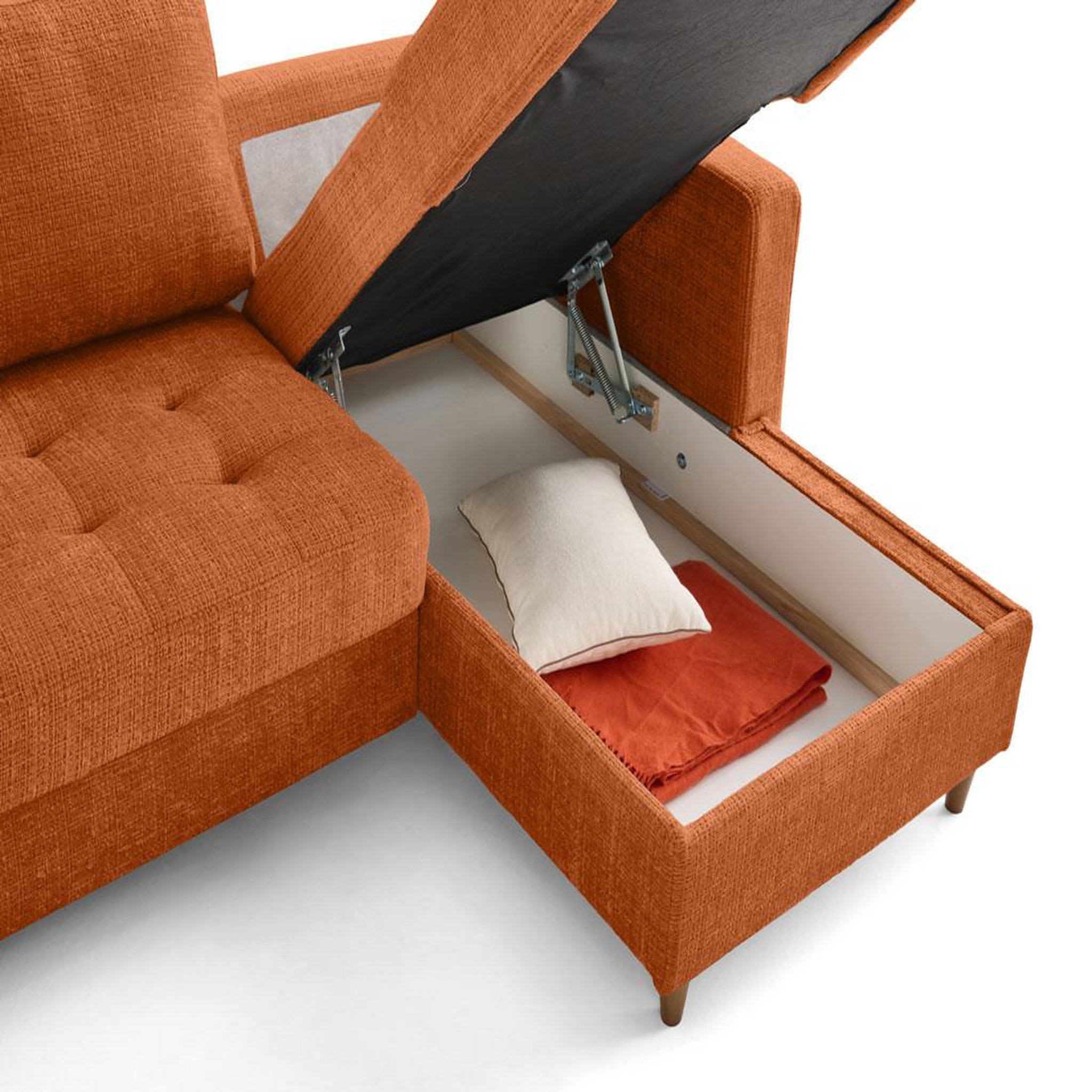 Voir la diapositive 3 : LISA DESIGN Anna - canapé d'angle droit 4 places convertible avec coffre en velours texturé