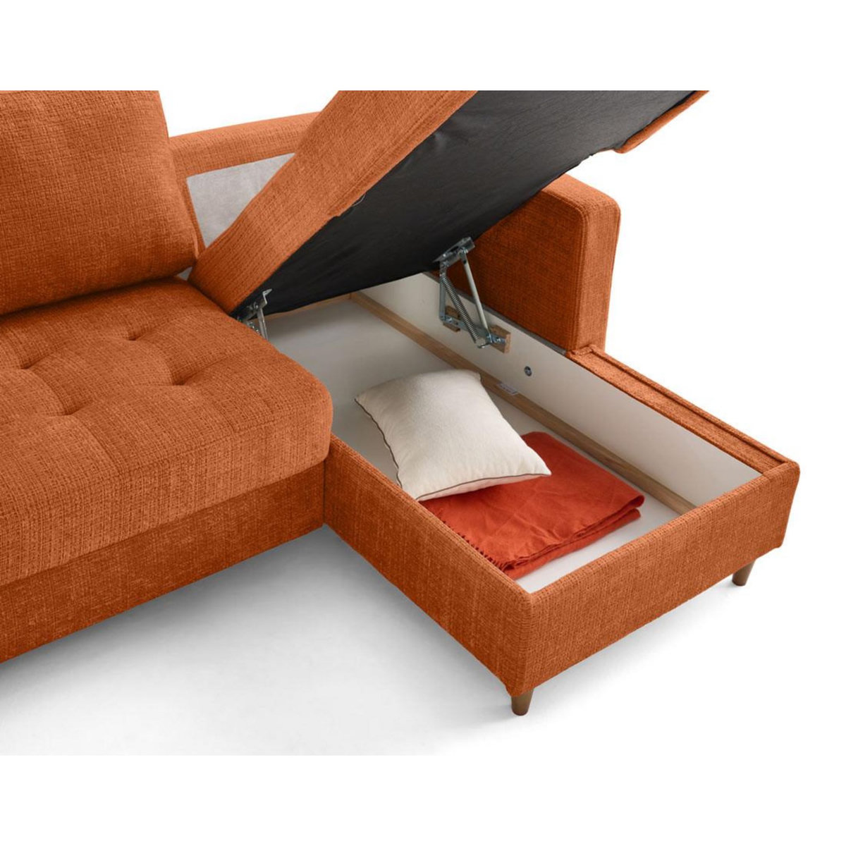 LISA DESIGN Anna - canapé d'angle droit 4 places convertible avec coffre en velours texturé