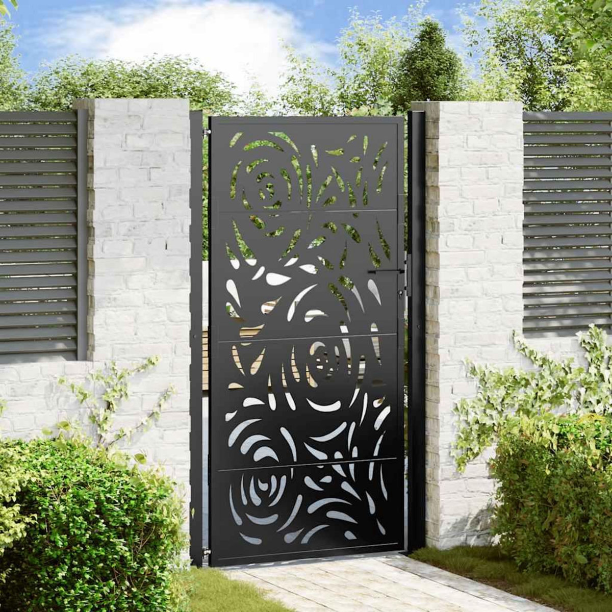 VIDAXL Portail de jardin noir 105x180 cm acier conception de flamme