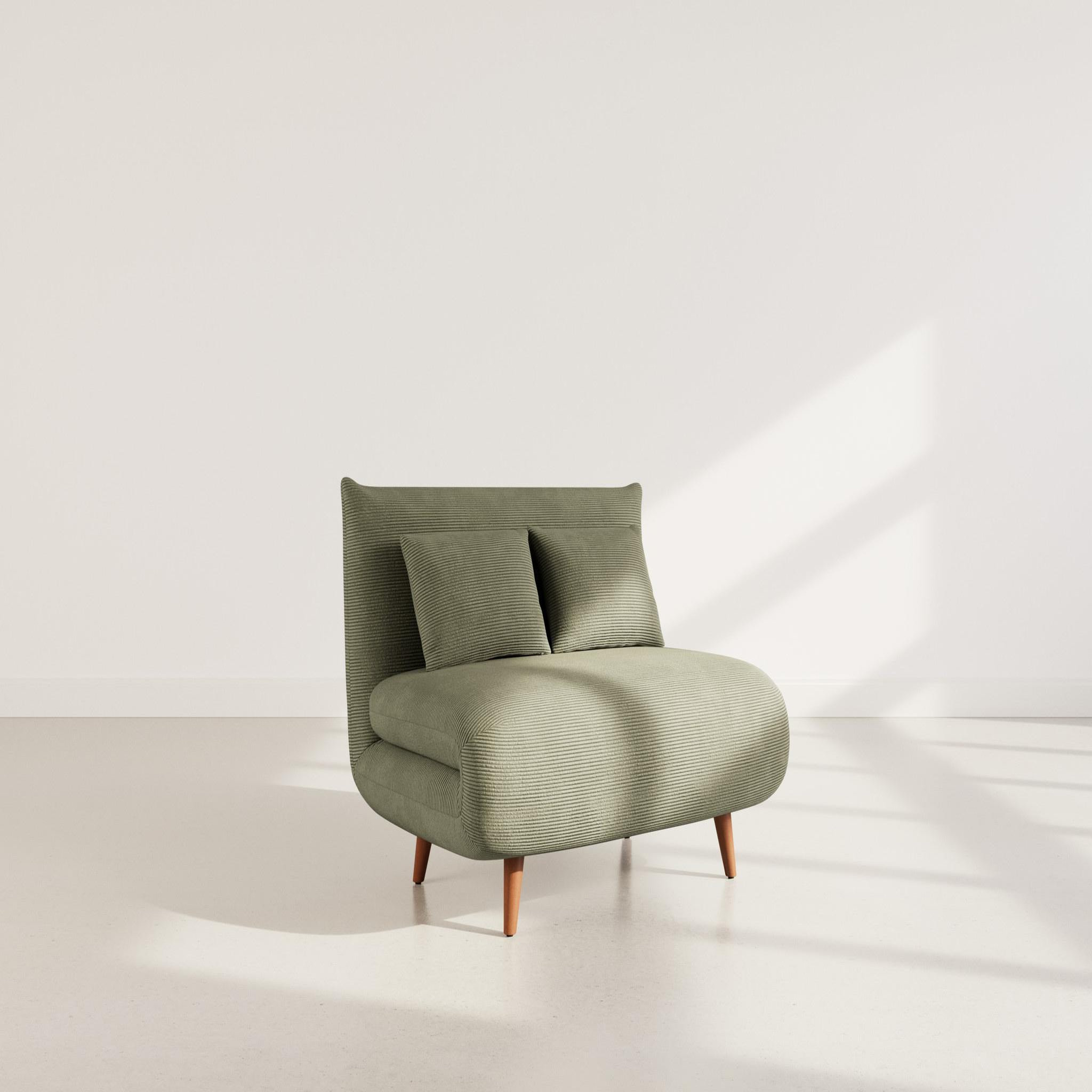 BEST MOBILIER Lumi - banquette convertible clic-clac 1 place en velours côtelé. Coloris disponibles : Gris, Vert, Beige, Orange