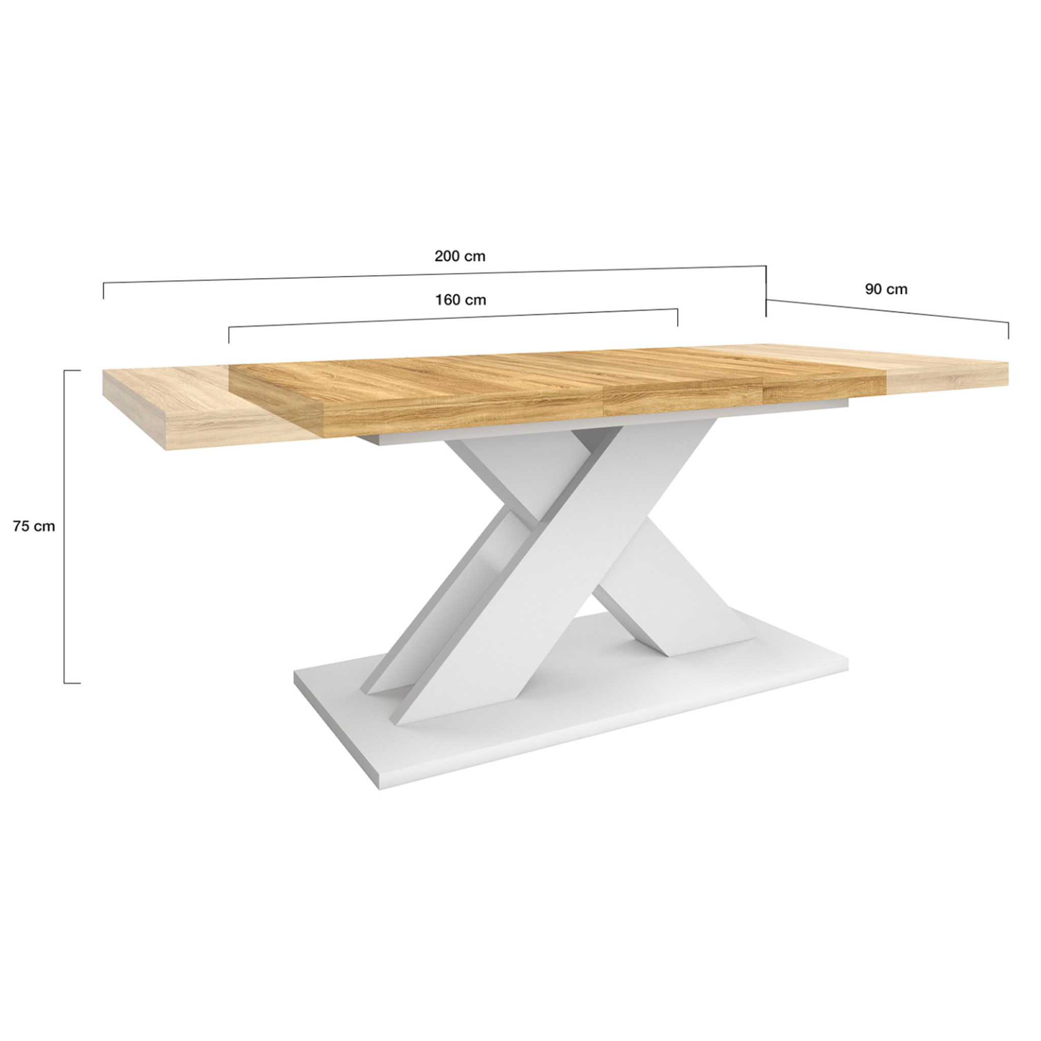 Voir la diapositive 5 : ID MARKET Table à manger extensible rectangle alicia 6-10 personnes bois et blanc 160-200 cm