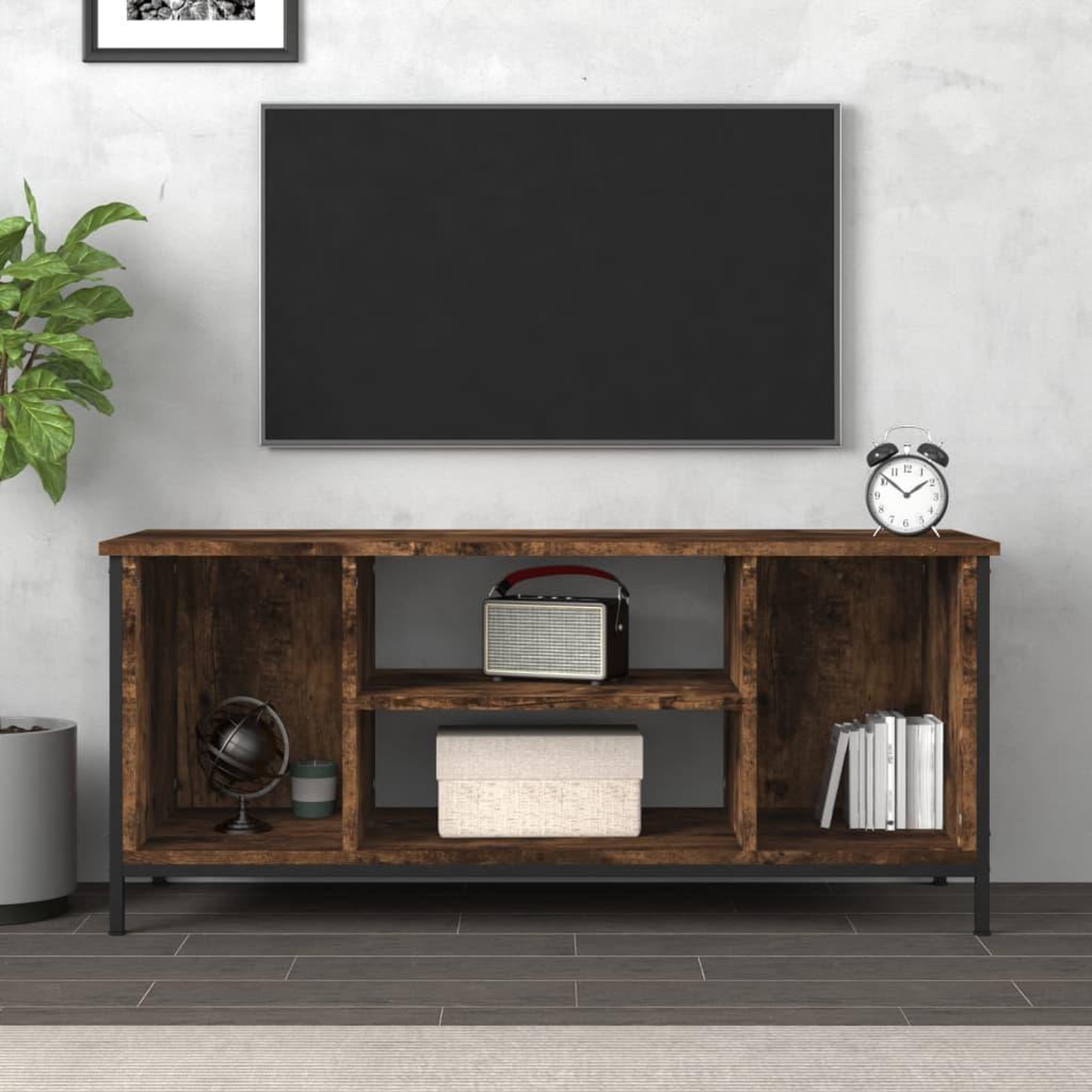 Voir la diapositive 3 : VIDAXL Meuble TV chene fume 102x35x45 cm bois d'ingenierie