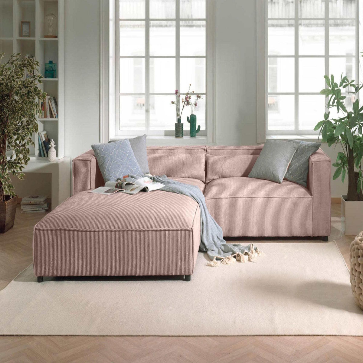 LISA DESIGN Ela - canapé d'angle gauche 4 places - en velours côtelé - style contemporain