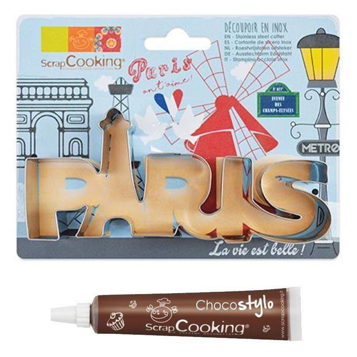 SCRAPCOOKING Découpoir à biscuits en inox Paris + Stylo chocolat