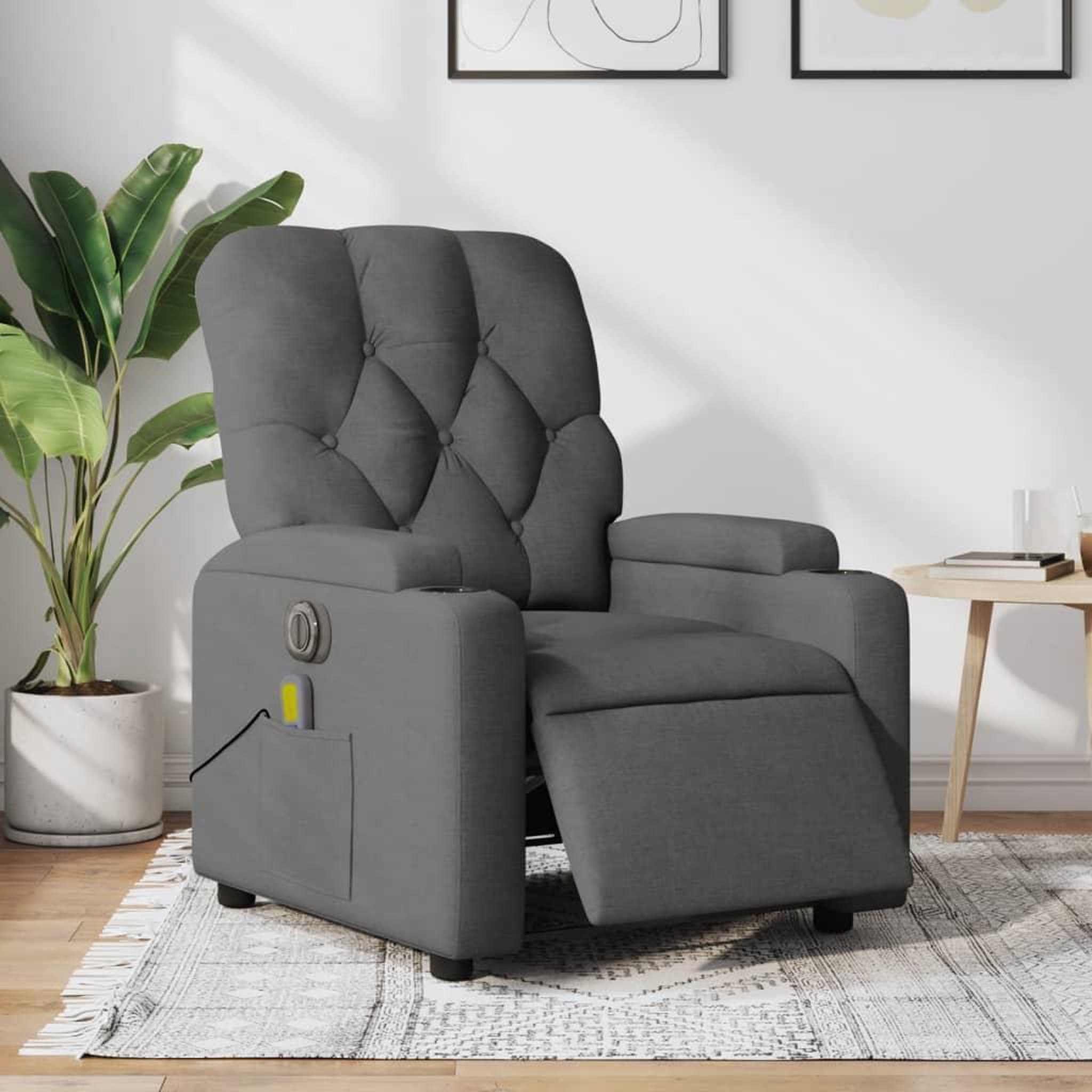 VIDAXL Fauteuil inclinable de massage electrique gris fonce tissu