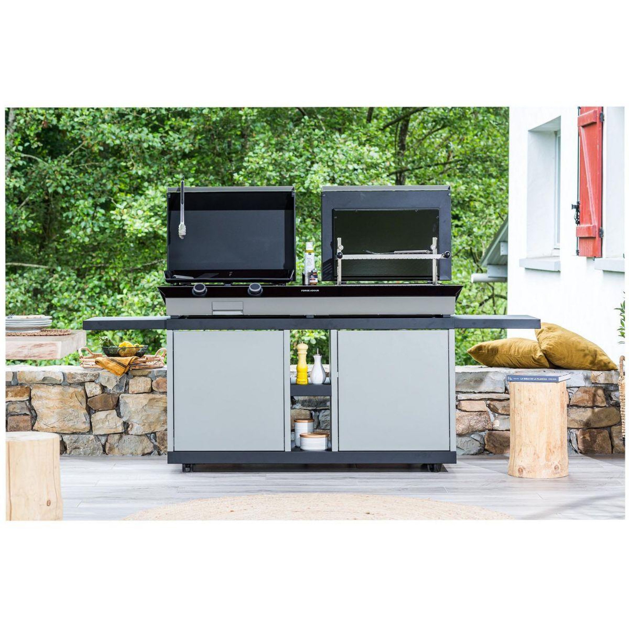 Voir la diapositive 2 : FORGE ADOUR Chariot plancha combi g ng 2 tablettes rabattables 2portes coulissantes