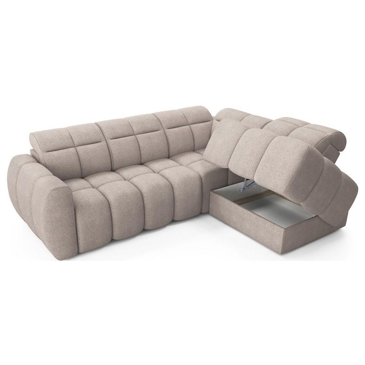 BEST MOBILIER Basile - canapé d'angle droit 4 places assise extensible électrique avec coffre en tissu texturé